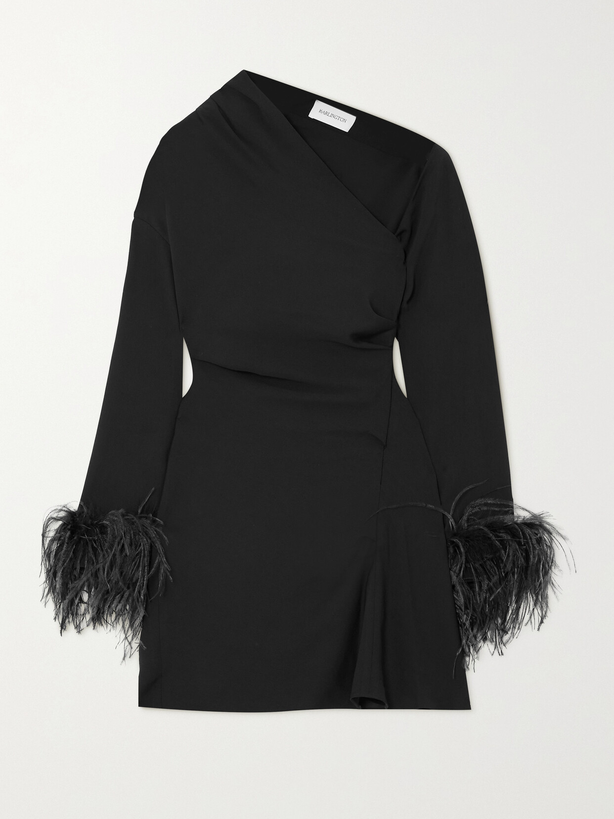 16ARLINGTON - Adelaide One-shoulder Feather-trimmed Crepe Mini Dress - Black 22 Awaiting product image