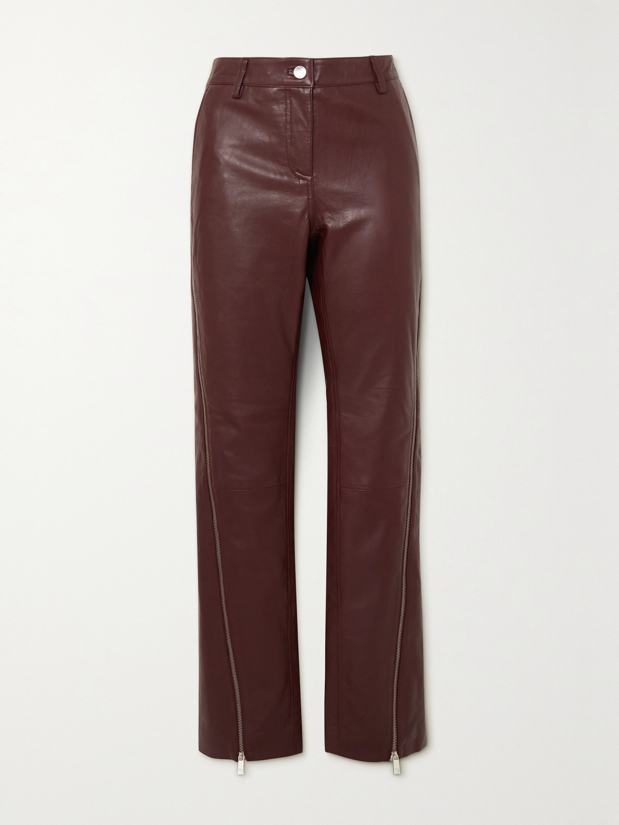 REMAIN Birger Christensen - Perne Zip-embellished Leather Straight-leg Pants - Brown