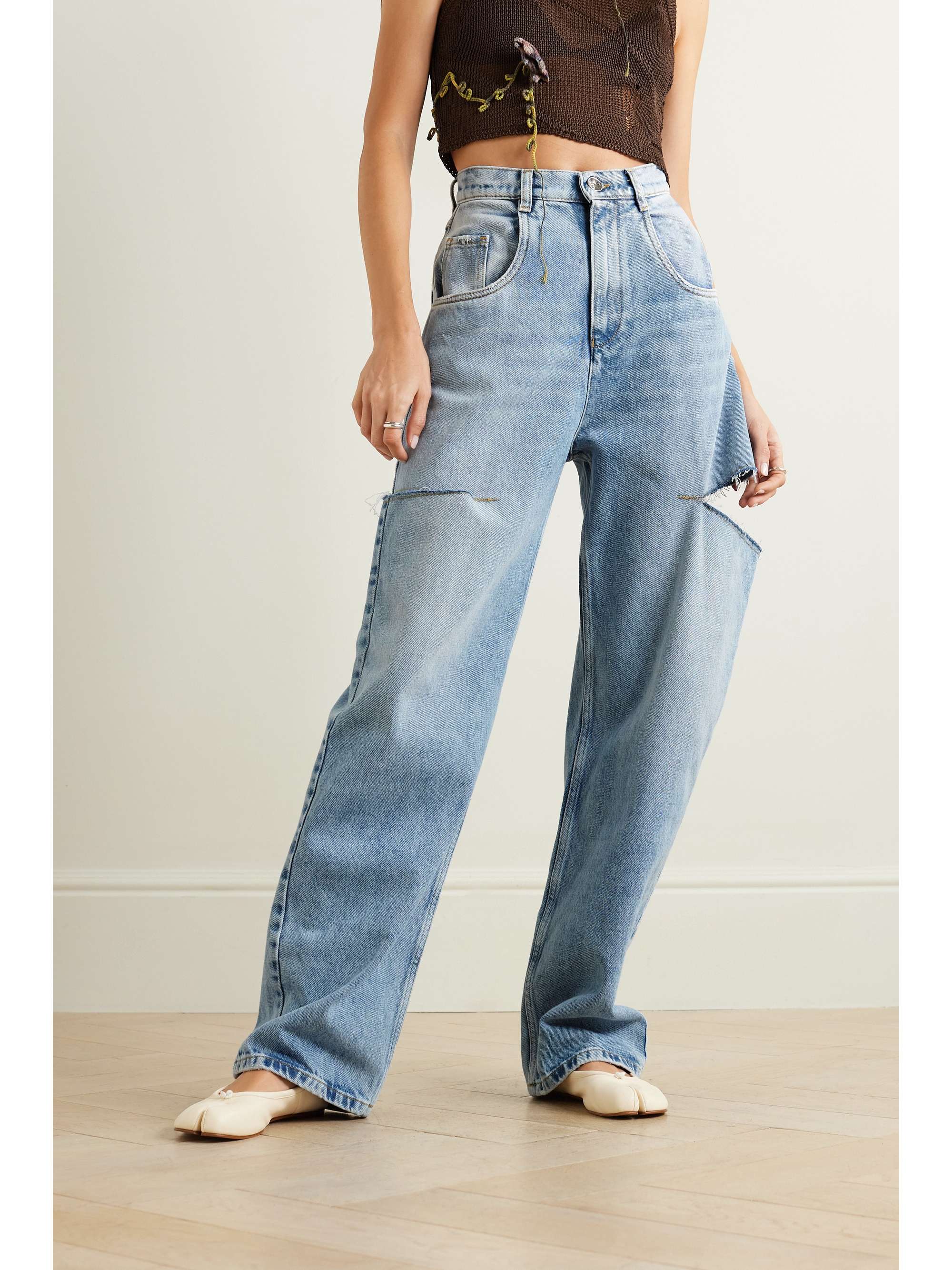 Cutout high-rise wide-leg jeans