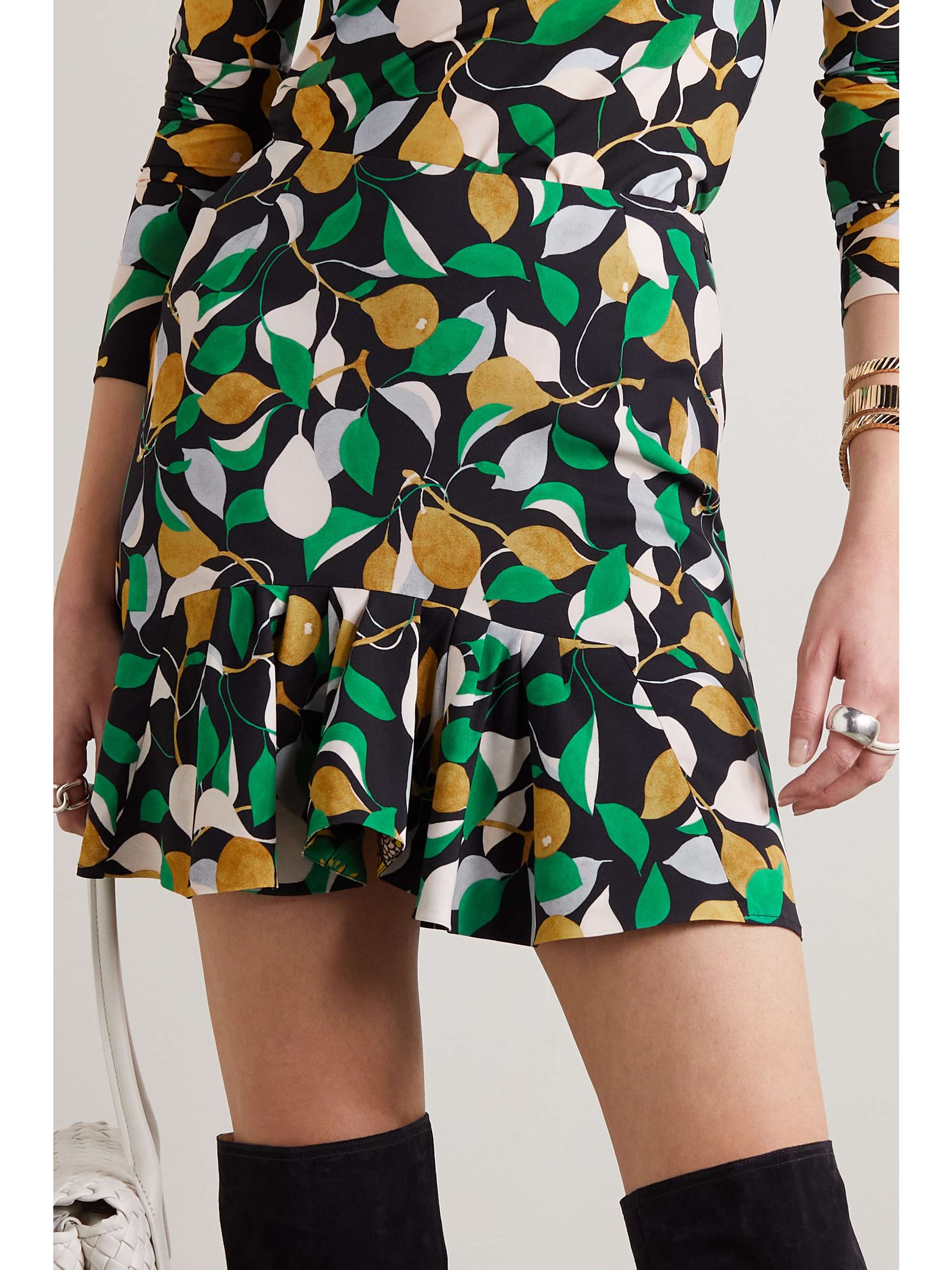 LA DOUBLEJ Drifter ruffled printed stretch-crepe mini skirt