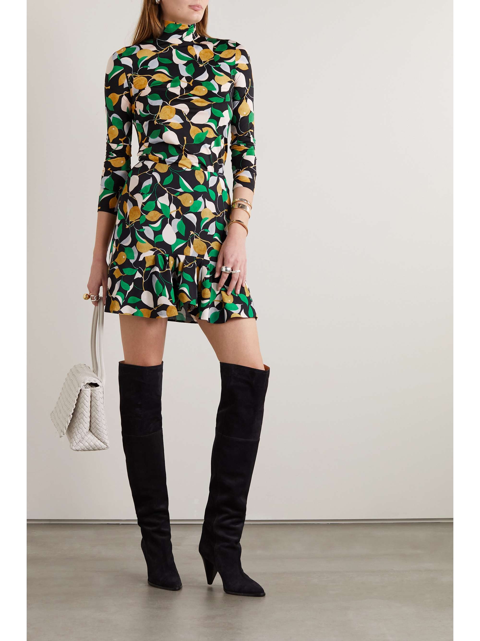 LA DOUBLEJ Drifter ruffled printed stretch-crepe mini skirt