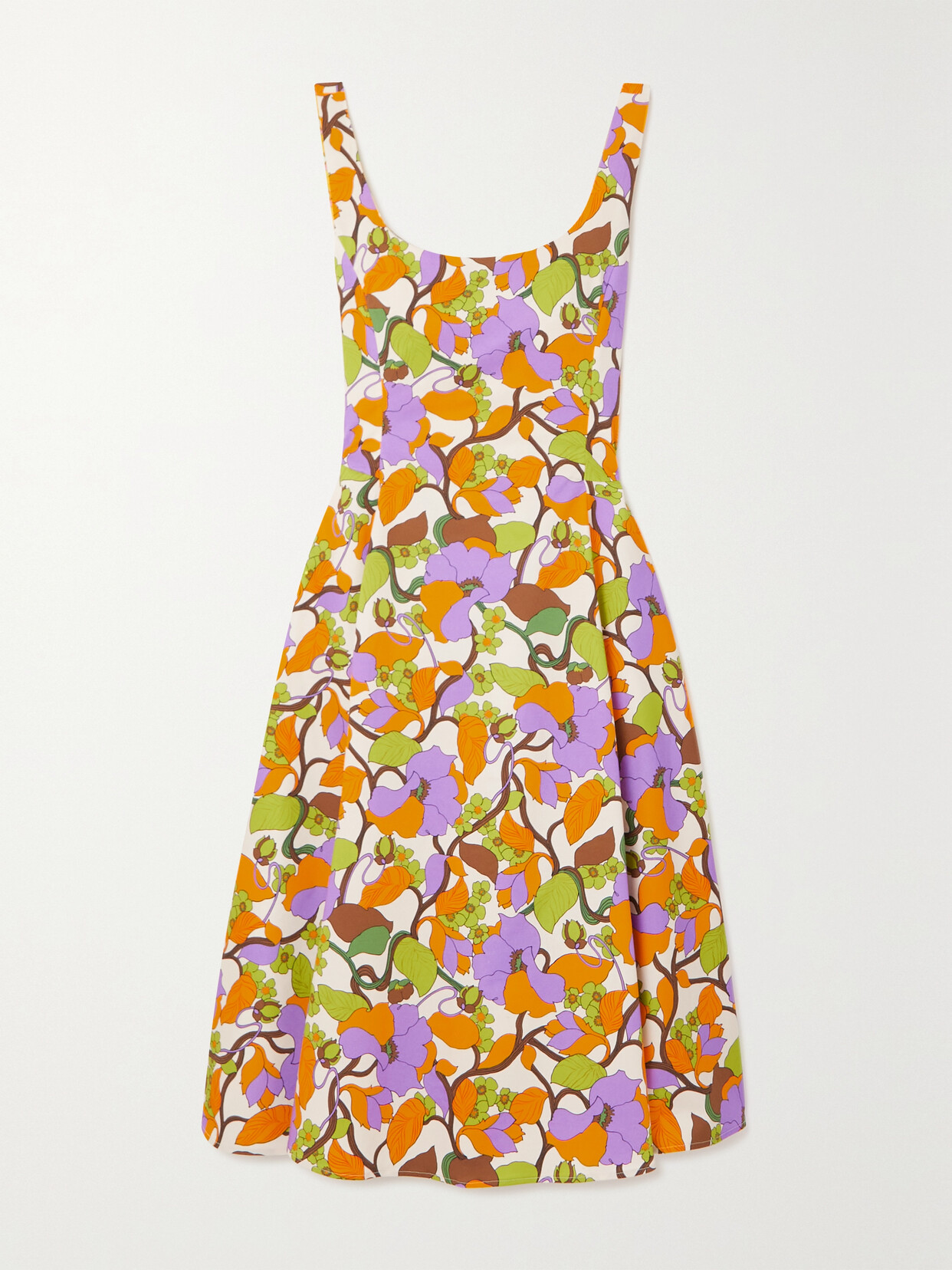 La DoubleJ Sophia Floral-print Stretch-cotton Twill Midi Dress - Orange