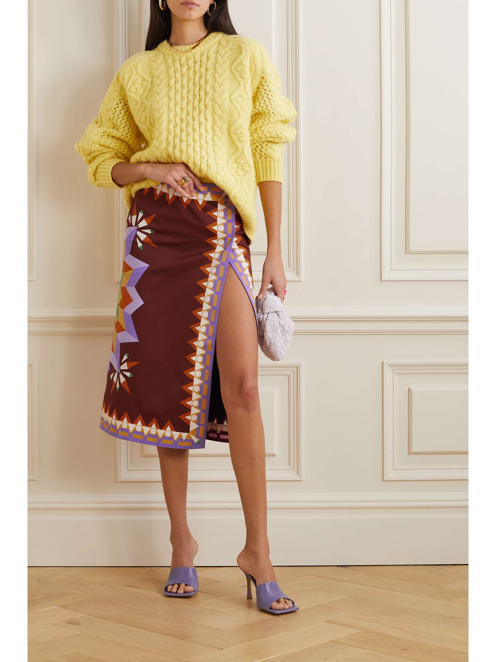 LA DOUBLEJ Reversible printed stretch-cotton twill midi skirt