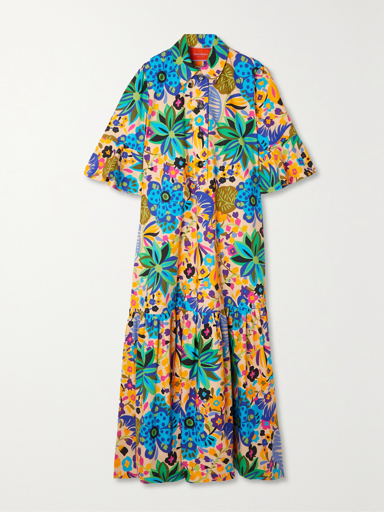 La DoubleJ Artemis Tiered Floral-print Cotton-poplin Midi Dress