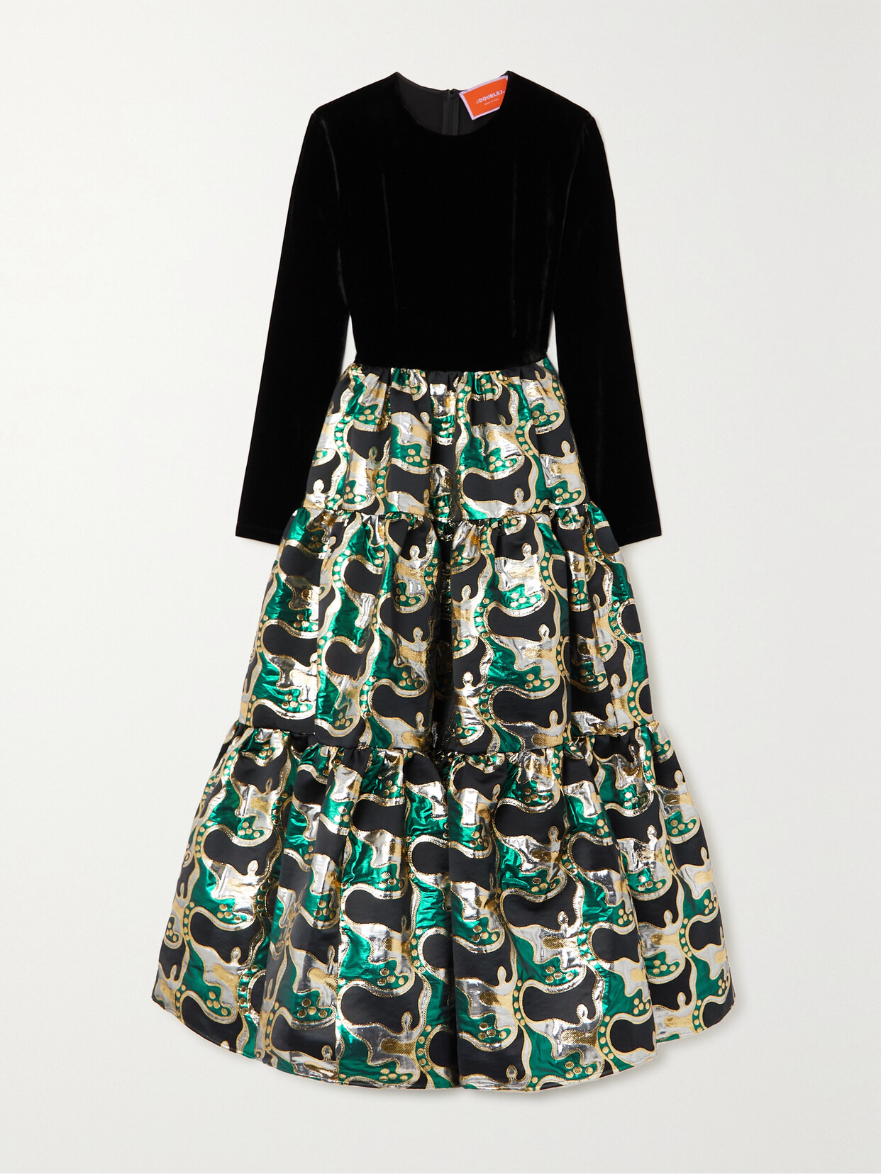 La DoubleJ Velvet And Metallic Jacquard Midi Dress - Green