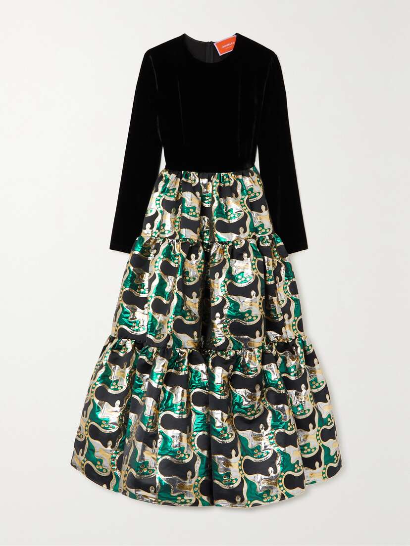 La DoubleJ Velvet And Metallic Jacquard Midi Dress - xx large