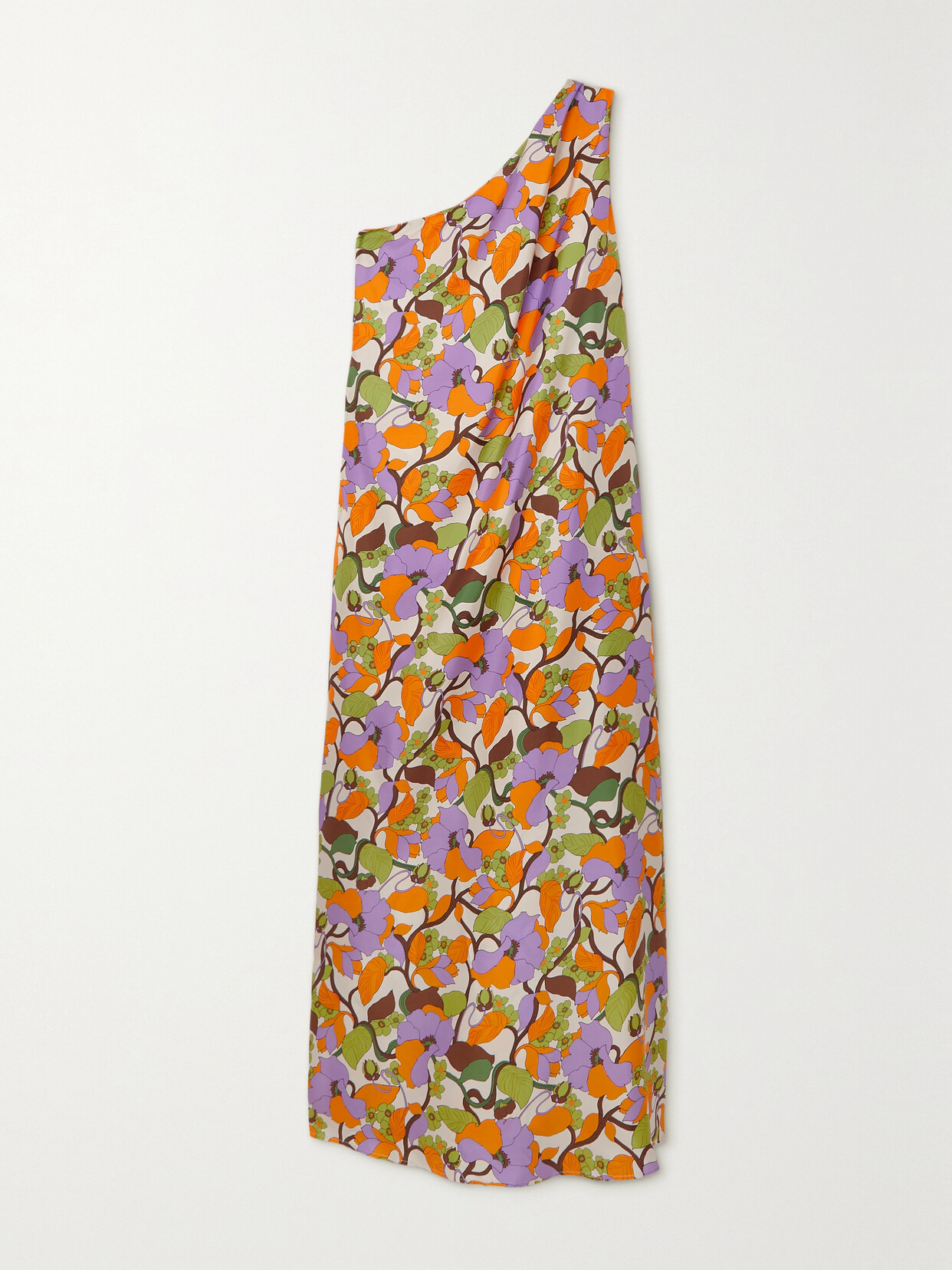 La DoubleJ - Roy One-shoulder Floral-print Silk-twill Maxi Dress - Orange