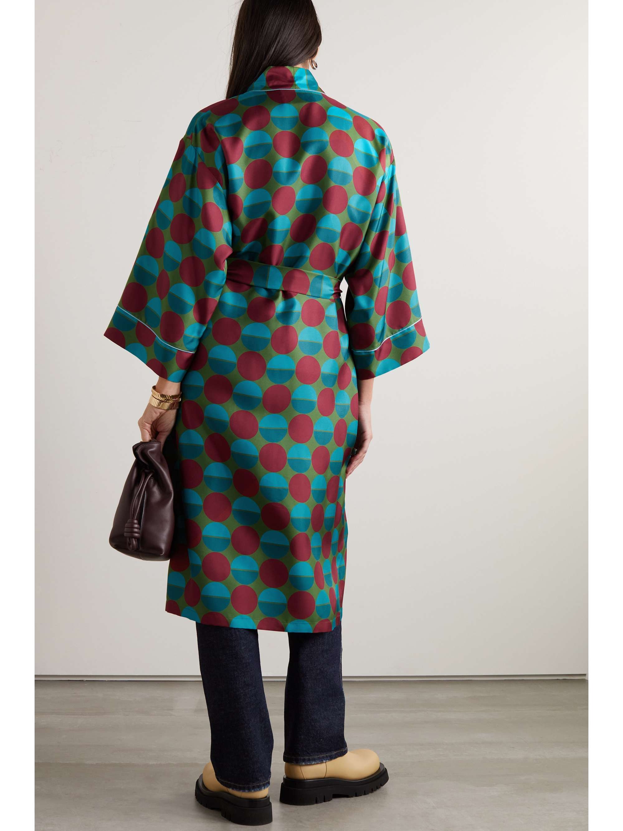 LA DOUBLEJ Belted floral-print silk-twill robe