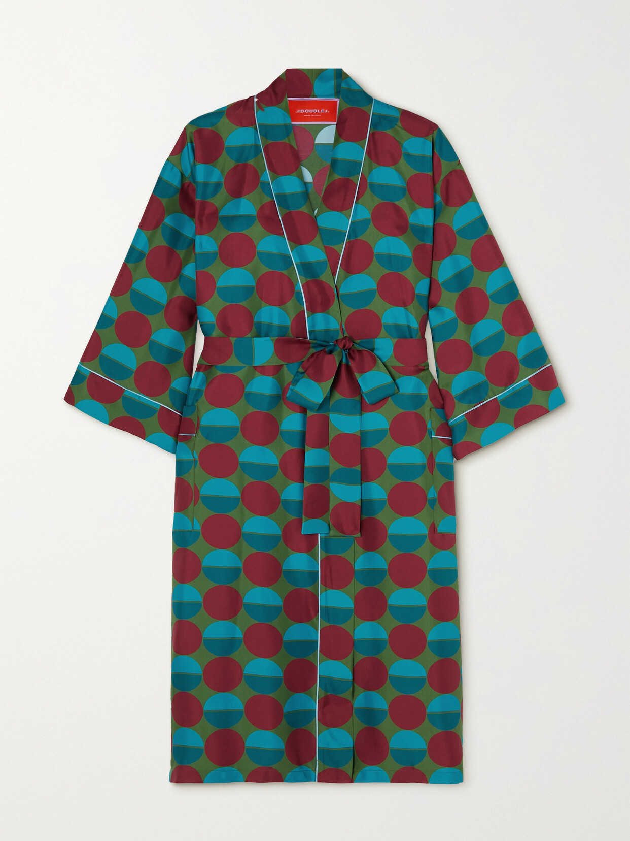 La Doublej Geometric-print Silk Robe In Sfere Grandi Verde