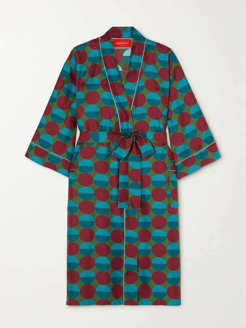 La DoubleJ Belted Printed Silk-twill Robe - xx large