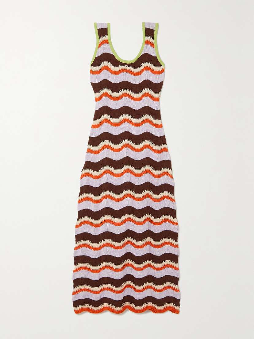 La DoubleJ Striped Crocheted Cotton Maxi Dress