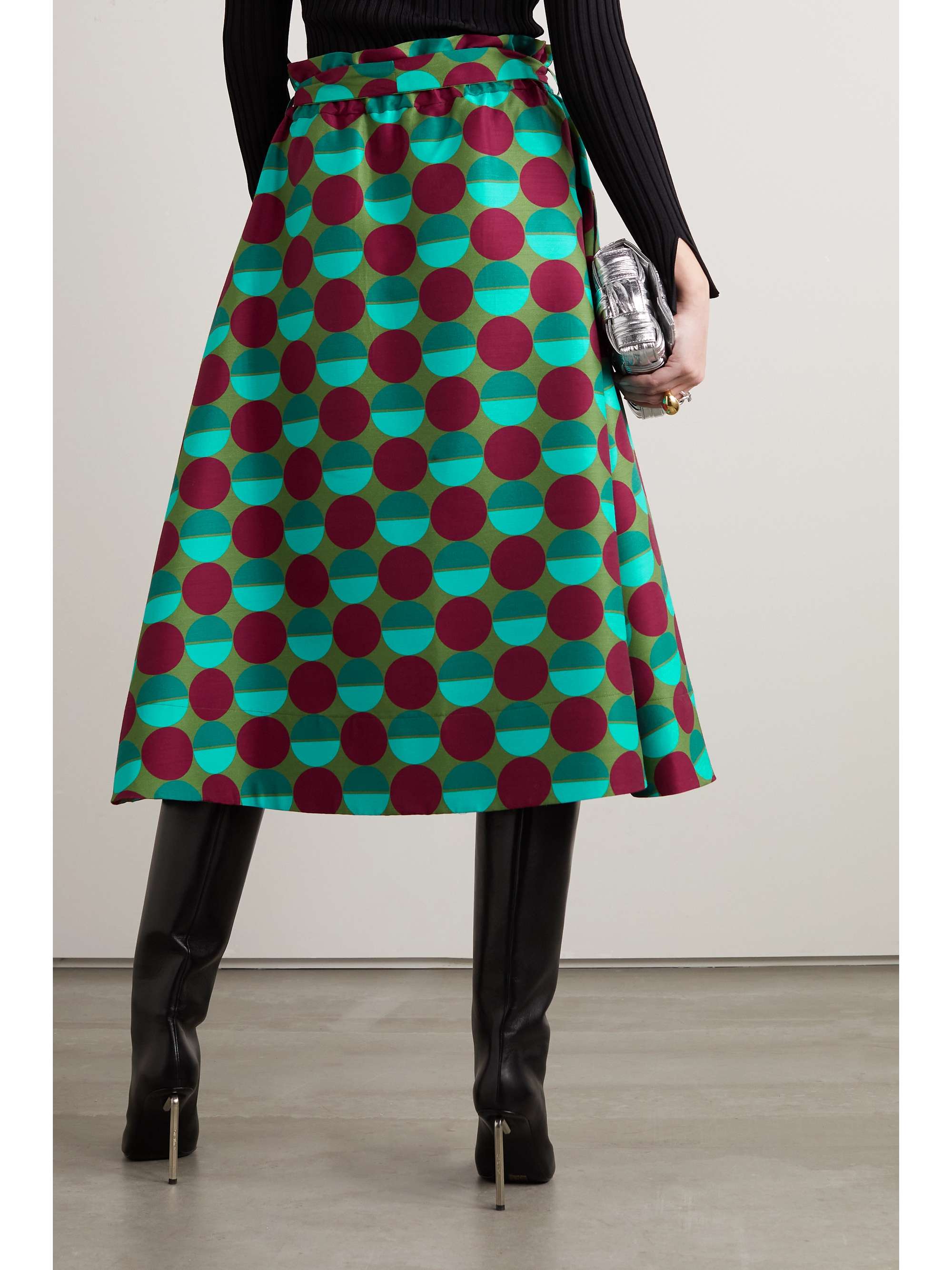 LA DOUBLEJ Sardegna belted printed wool-blend cady midi skirt