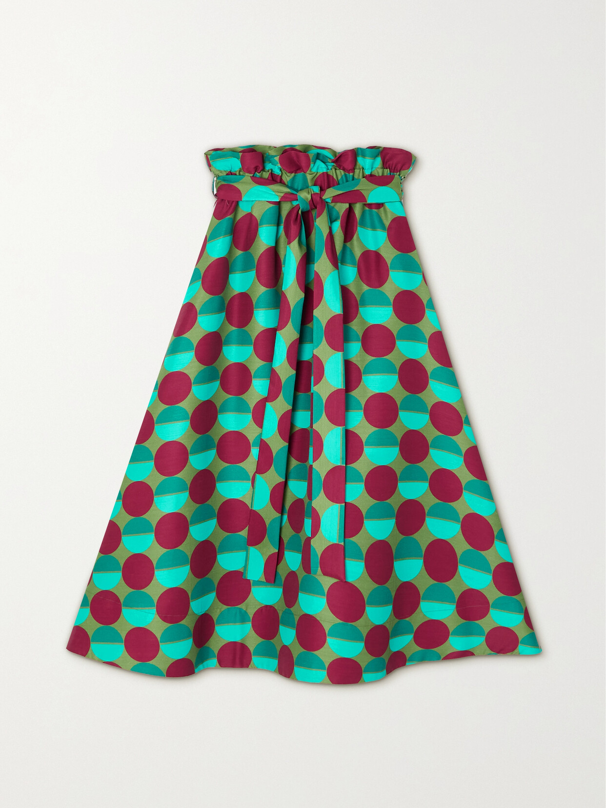 La DoubleJ - Sardegna Belted Printed Wool-blend Cady Midi Skirt - Green