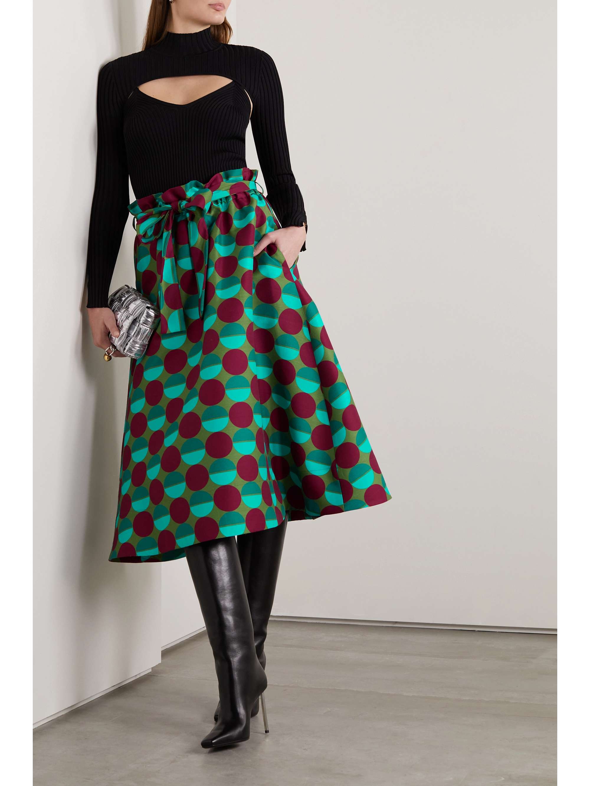 LA DOUBLEJ Sardegna belted printed wool-blend cady midi skirt