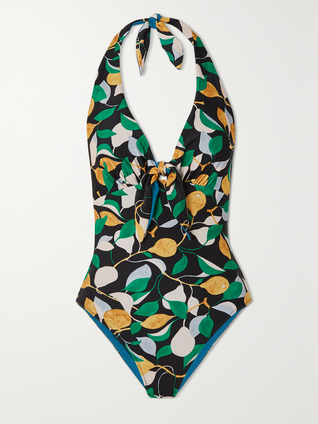 Shop La Doublej Bow Printed Halterneck Swimsuit In Green