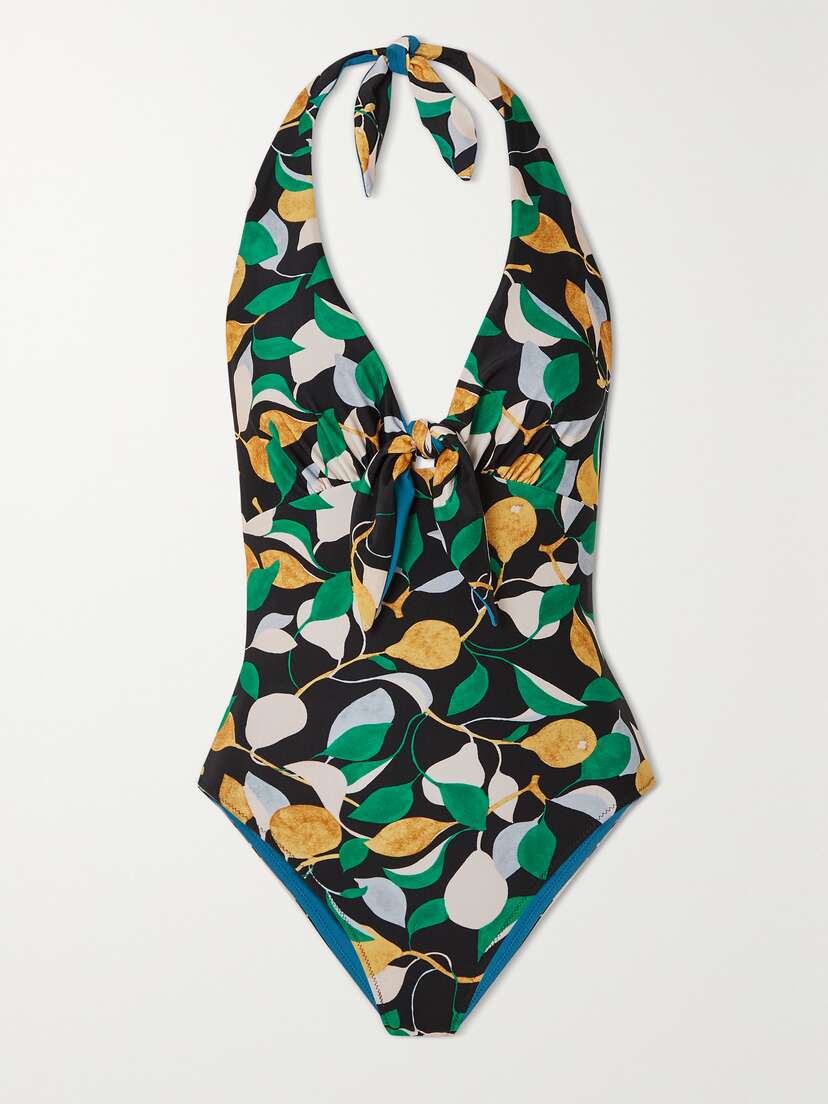 La DoubleJ Bow Printed Halterneck Swimsuit - xx large