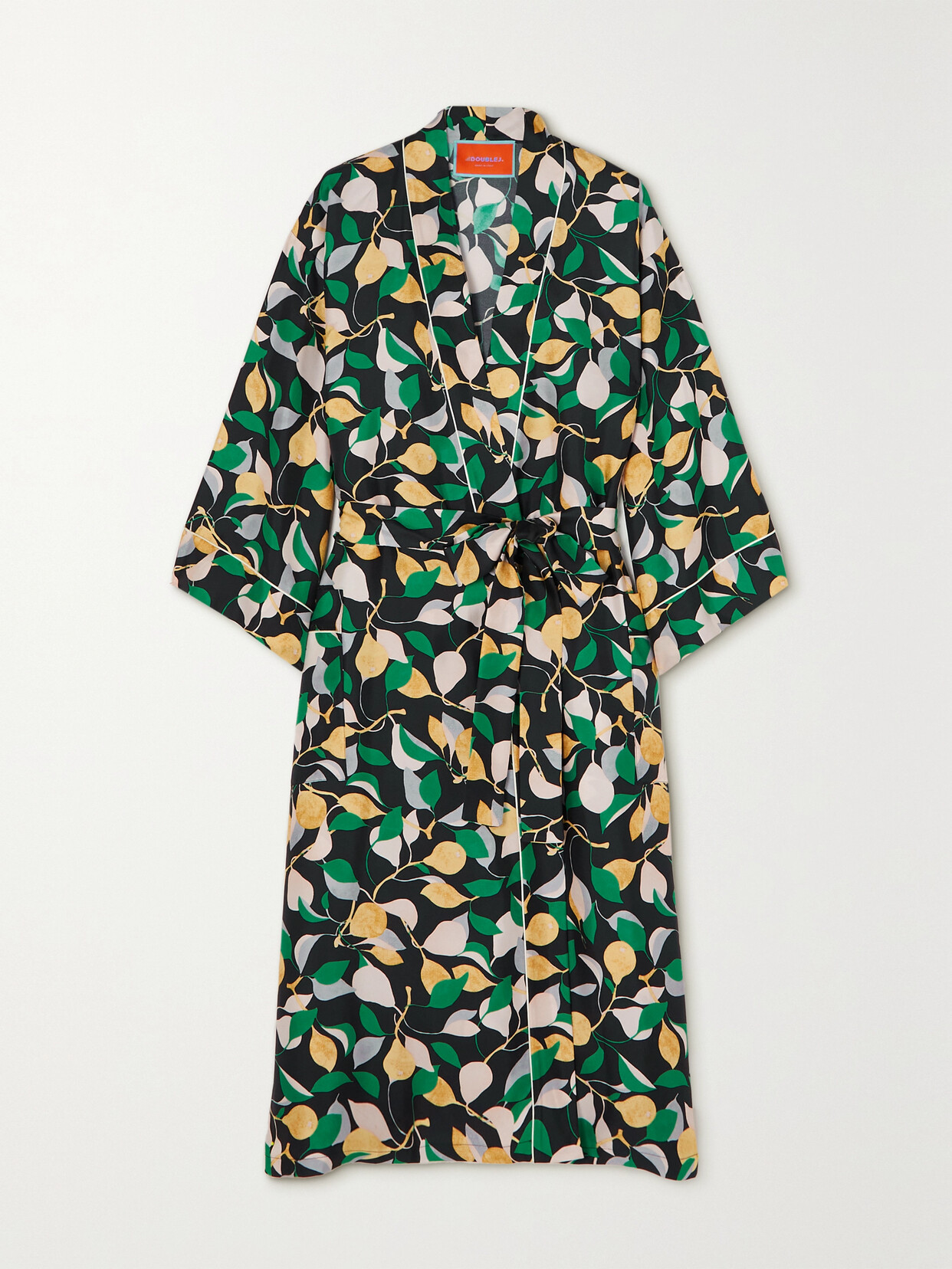 La Doublej Leaf Print Silk Robe In Green