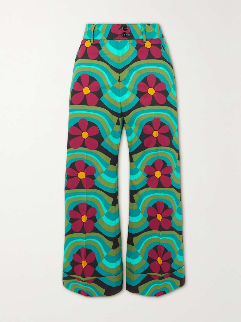 La DoubleJ Hendrix Cropped Floral-print Stretch-cotton Flared Pants