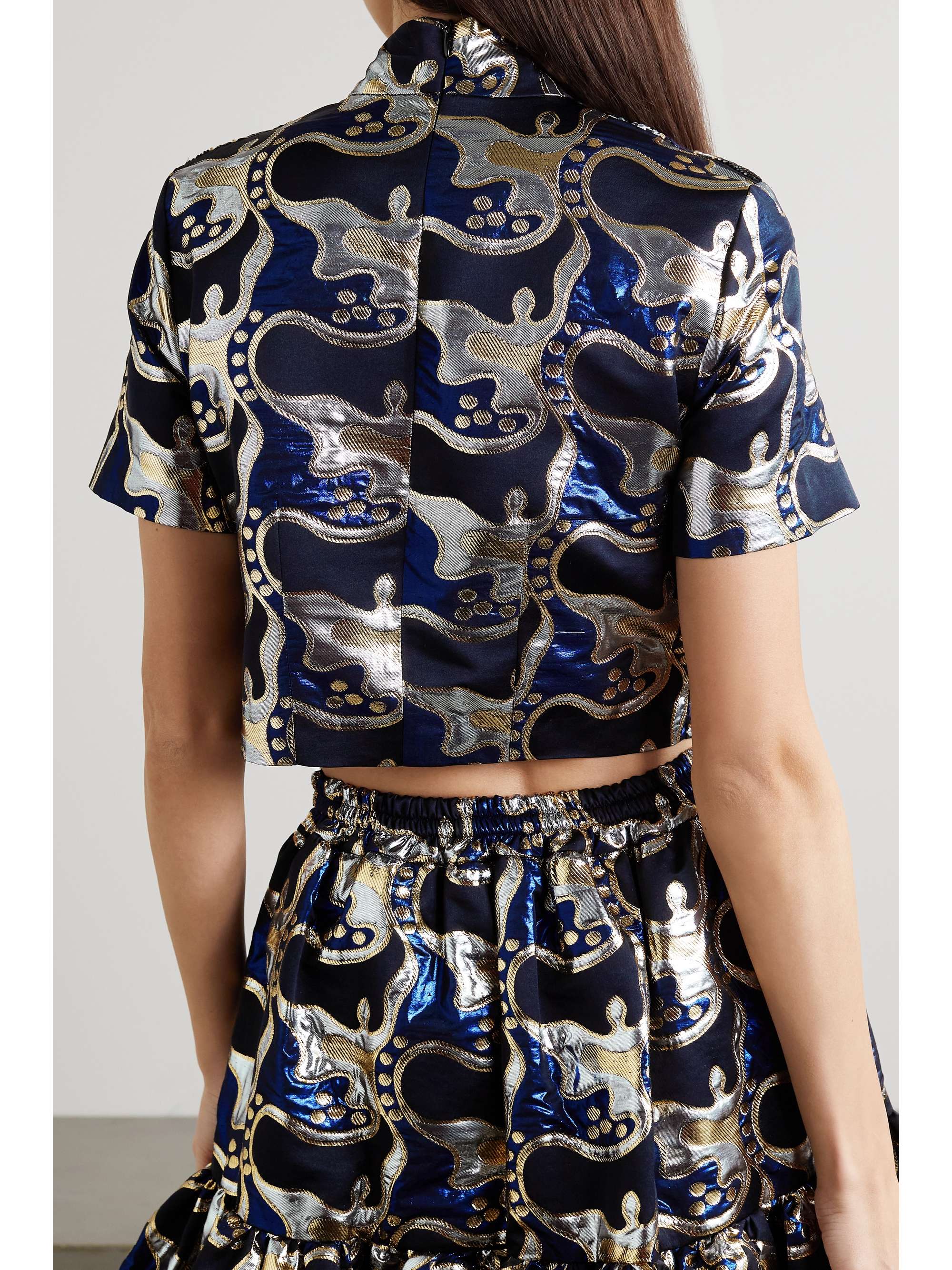 LA DOUBLEJ Juliet sequined crepe and brocade turtleneck top