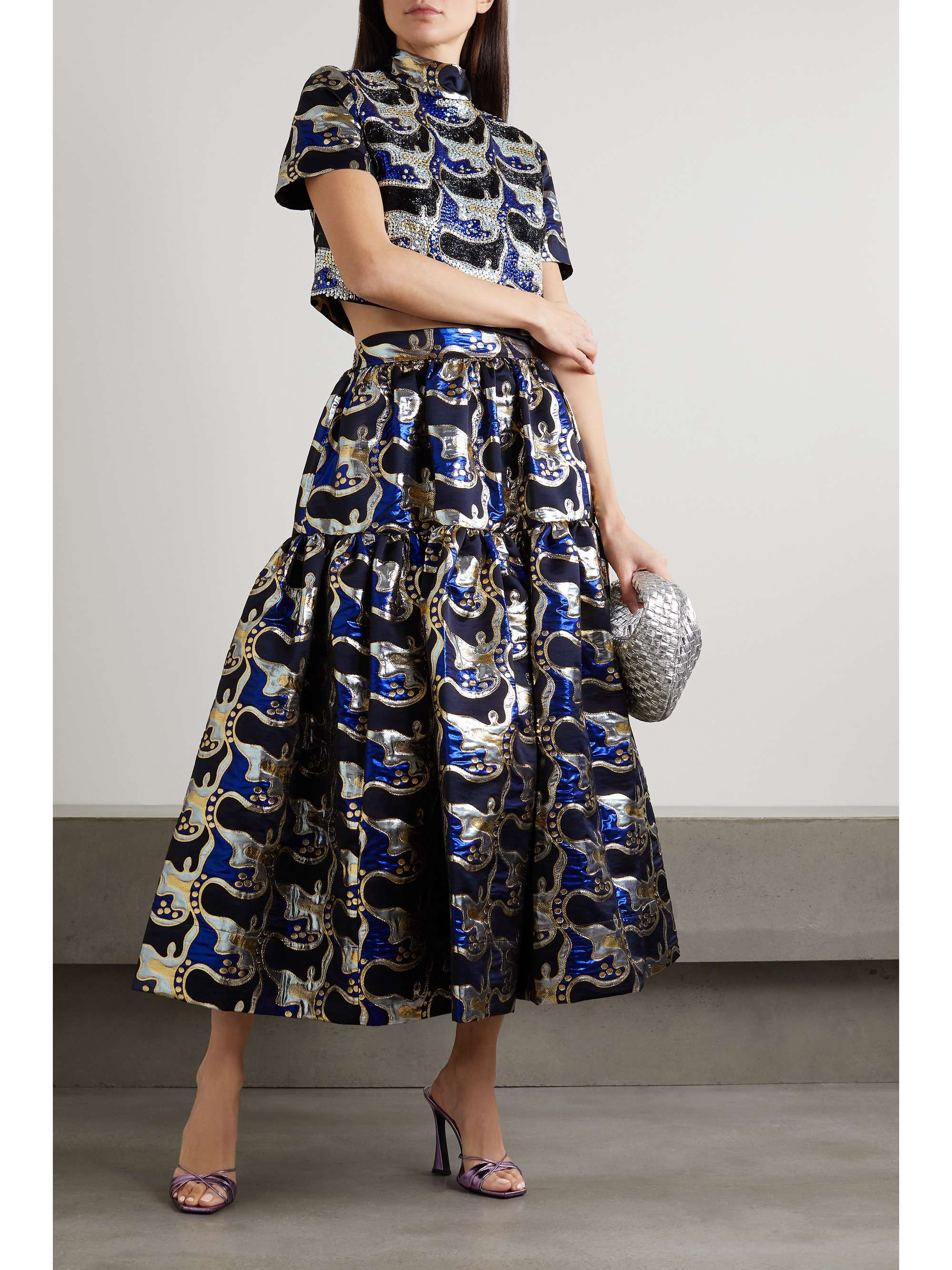 LA DOUBLEJ Juliet sequined crepe and brocade turtleneck top