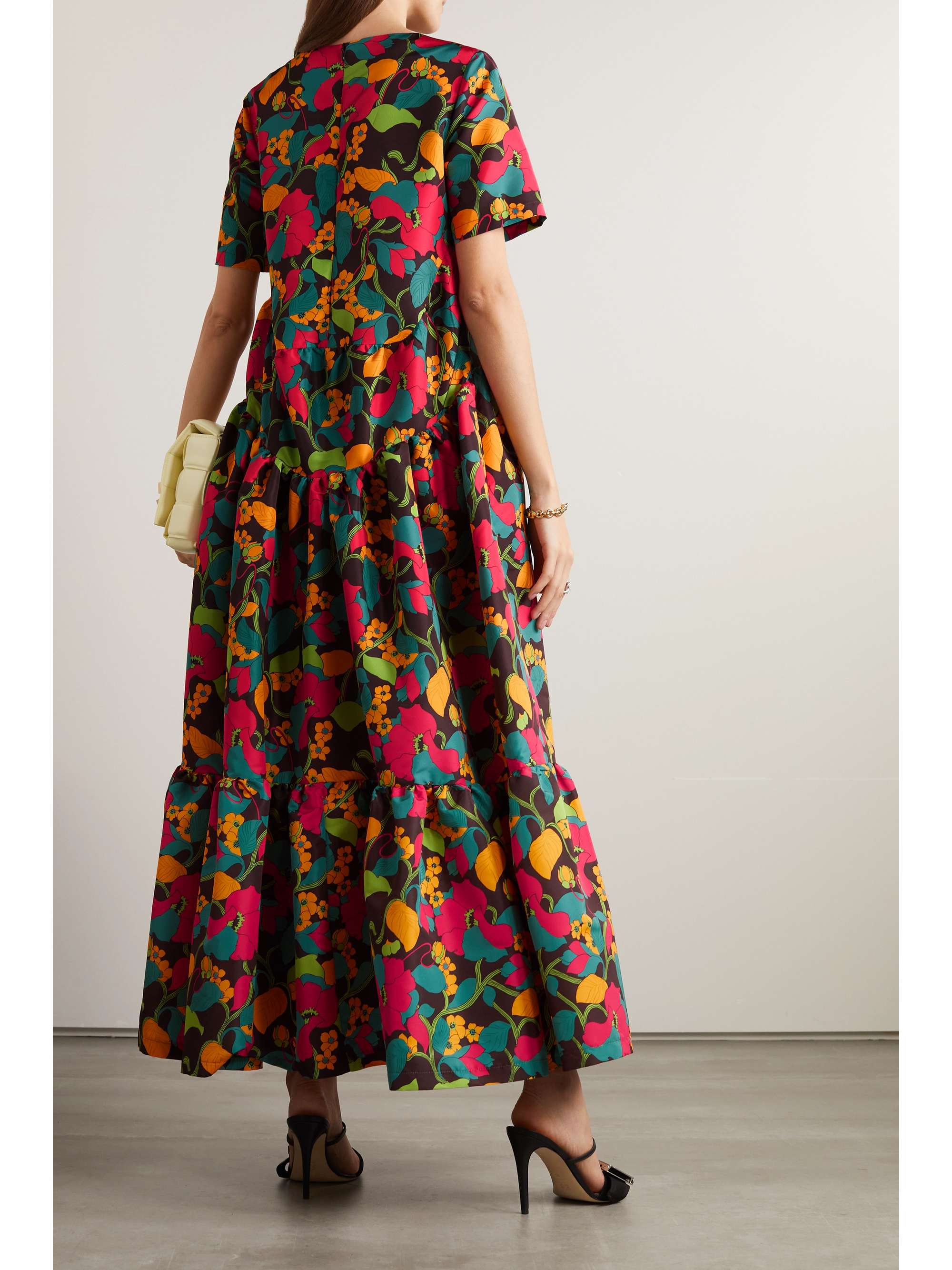 LA DOUBLEJ Belle tiered floral-print faille midi dress