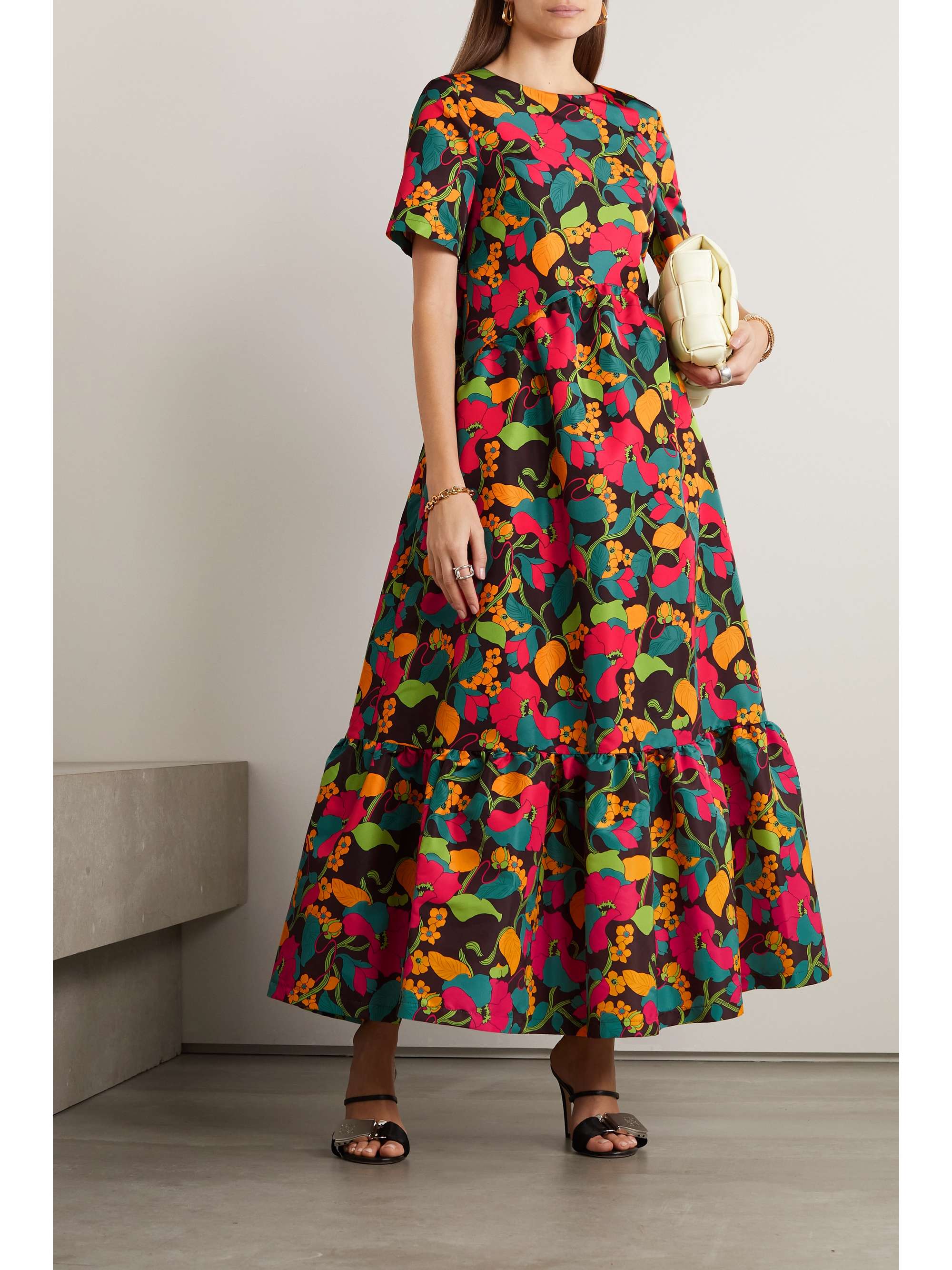 LA DOUBLEJ Belle tiered floral-print faille midi dress