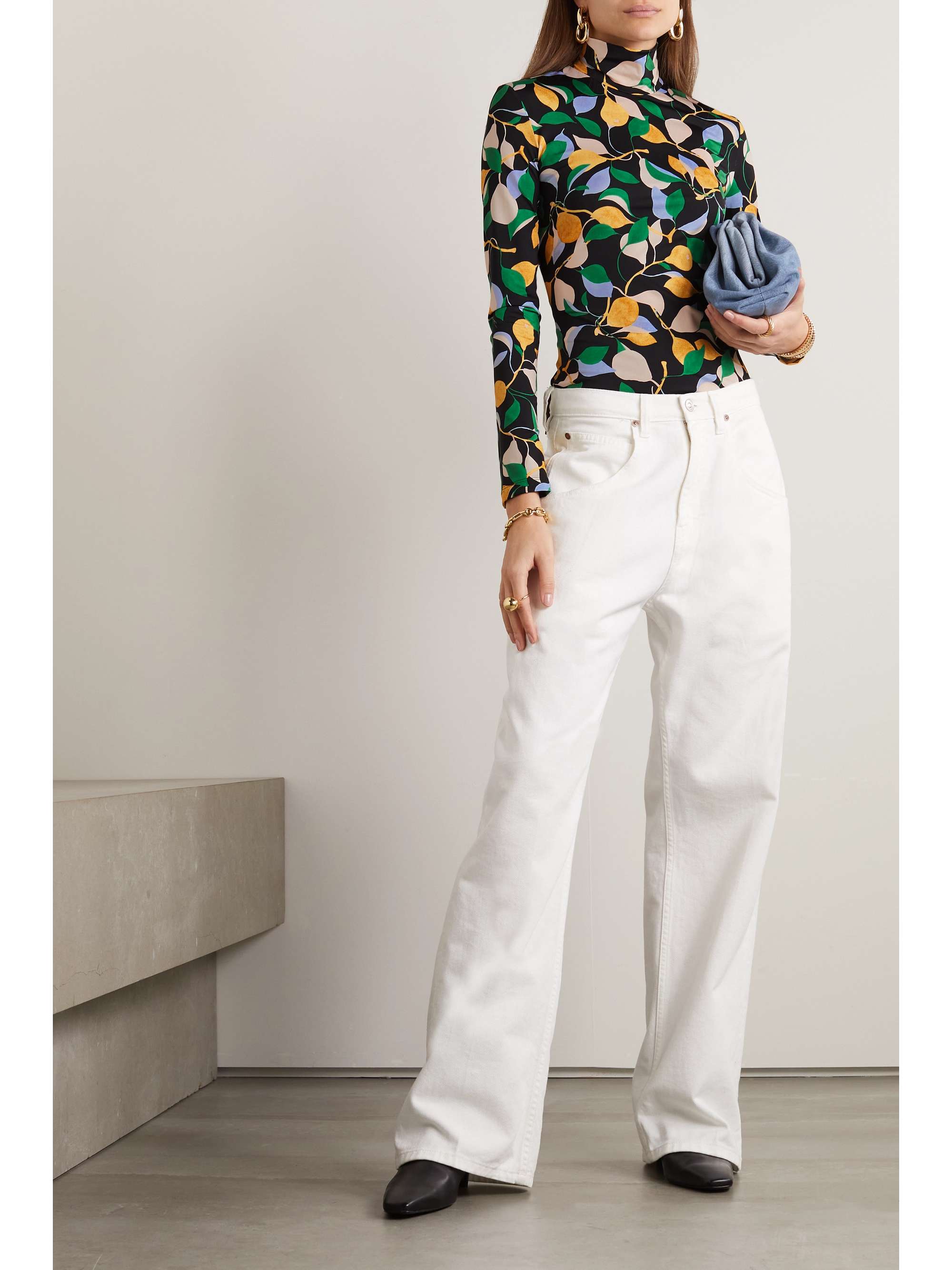 LA DOUBLEJ Printed stretch-jersey turtleneck top