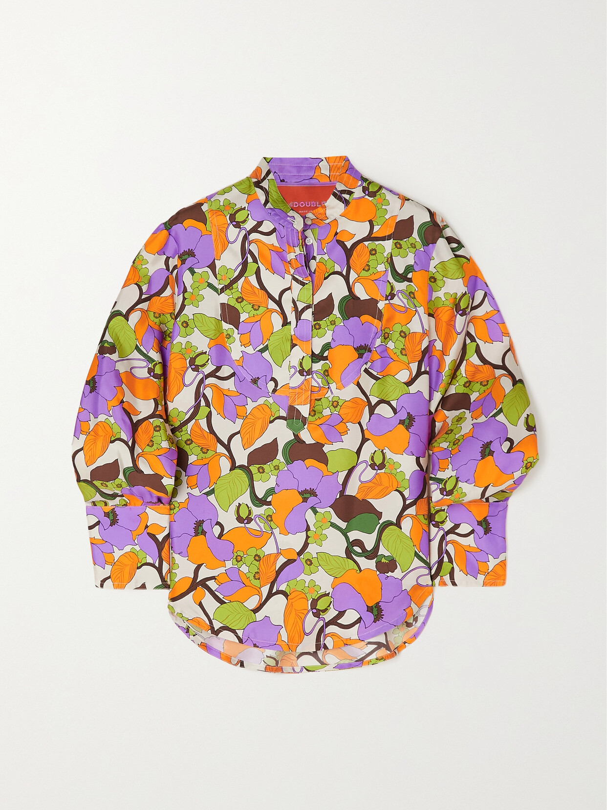 La DoubleJ Portofino Floral-print Silk-twill Shirt - Orange