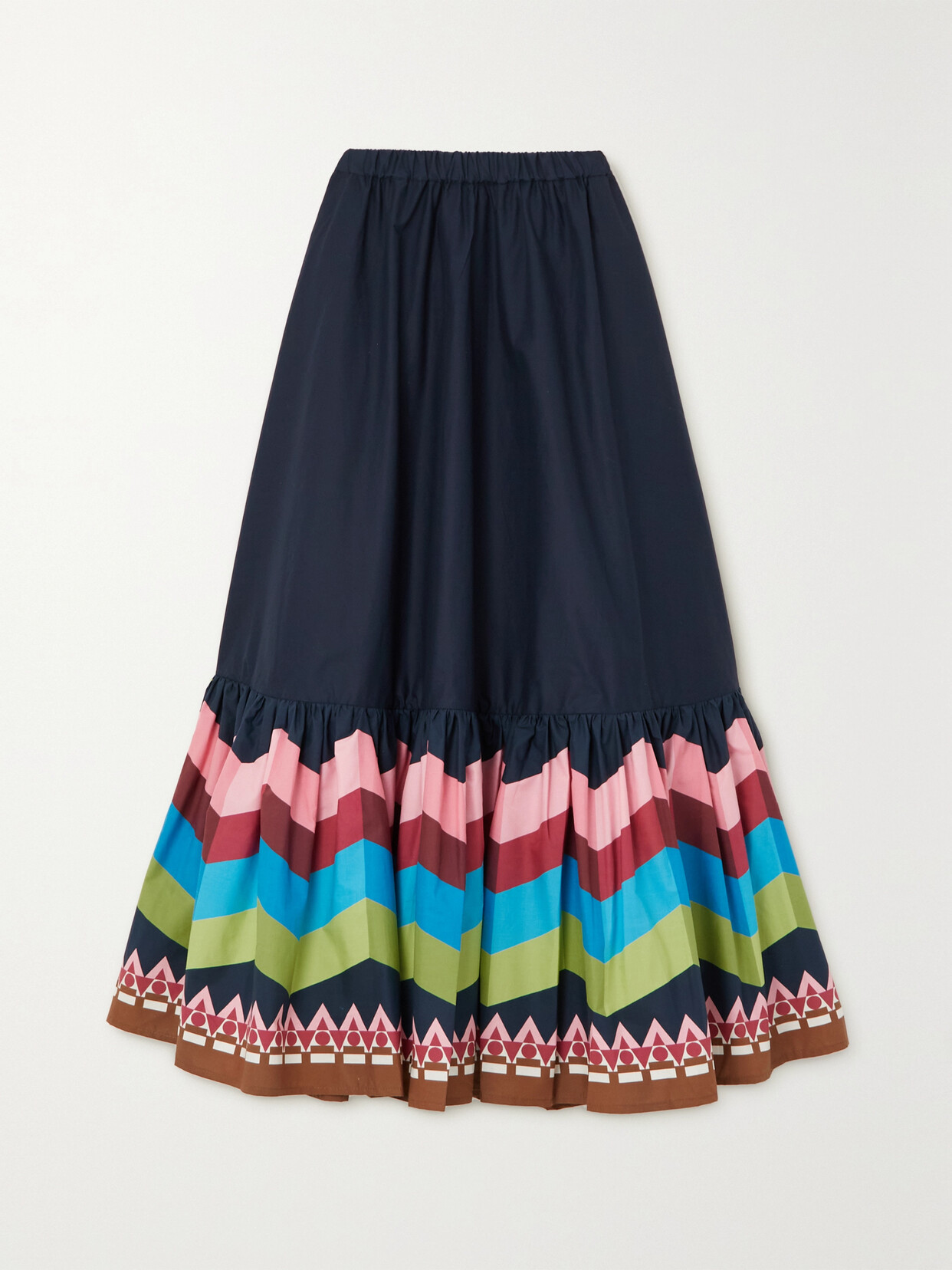 La DoubleJ Sunset Tiered Striped Cotton-voile Midi Skirt - Blue