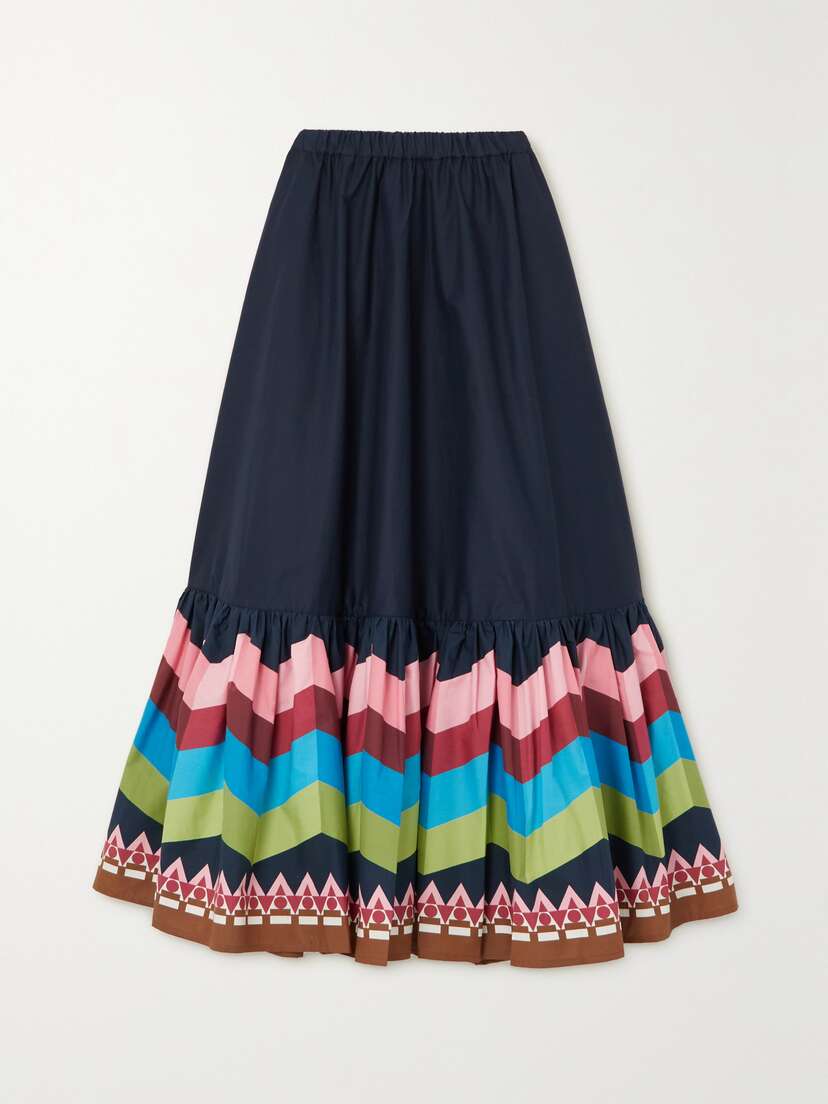 La DoubleJ Sunset Tiered Striped Cotton-voile Midi Skirt -  - x large