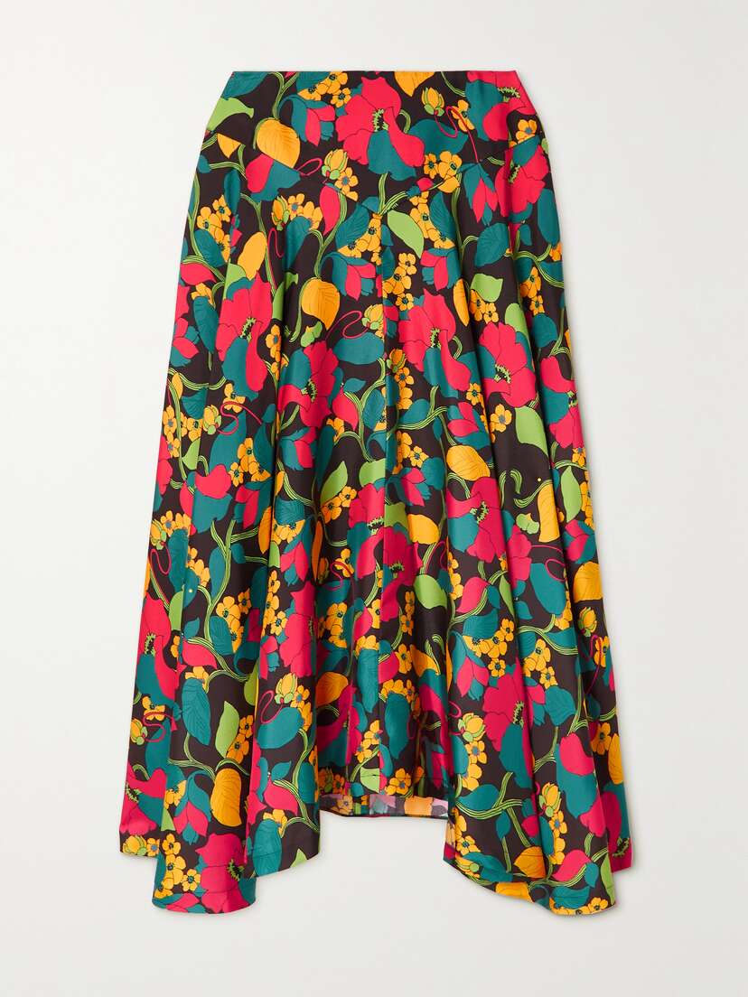 La DoubleJ Milano Asymmetric Printed Silk-twill Midi Skirt
