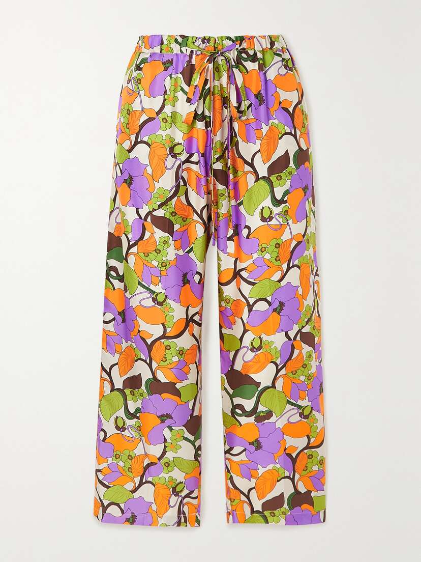 La DoubleJ Cropped Floral-print Silk-twill Straight-leg Pants