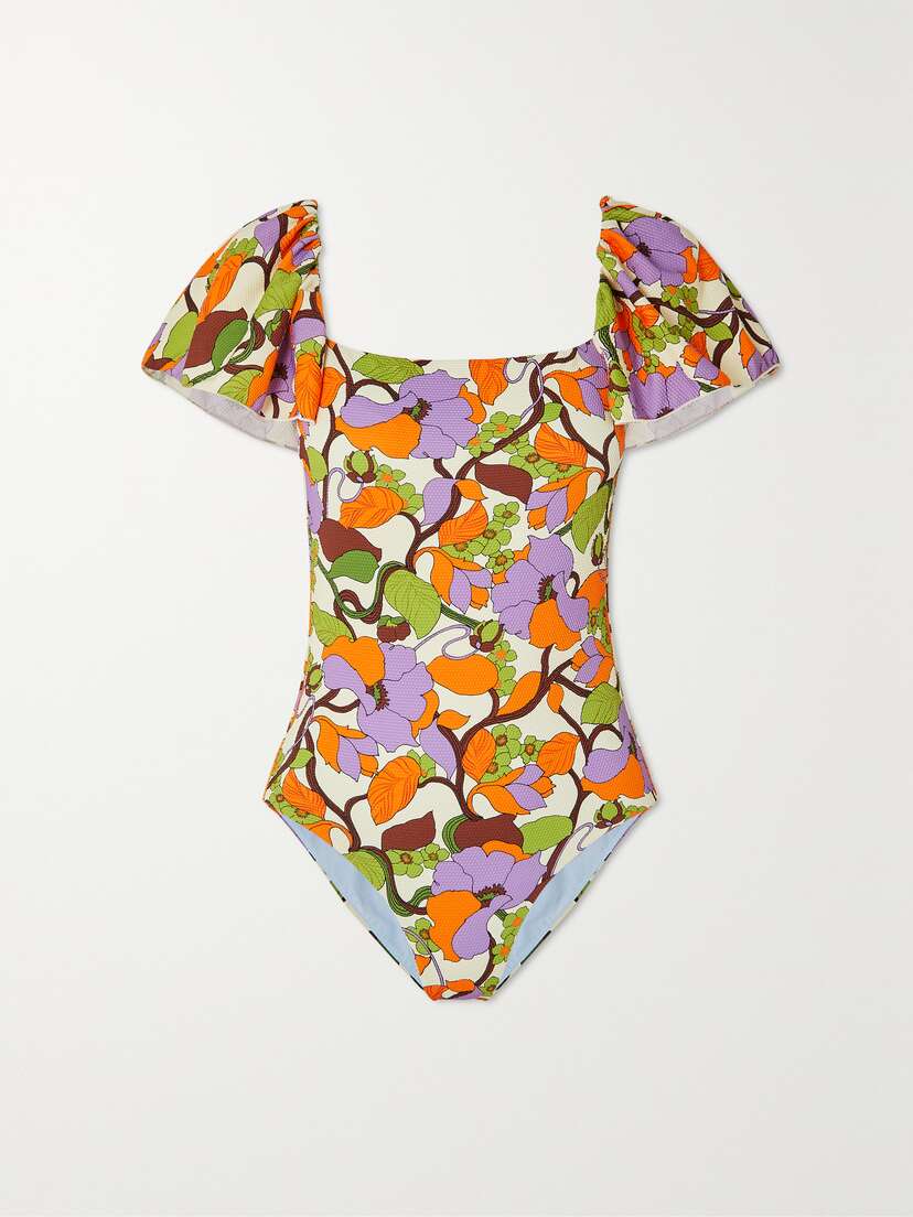 La DoubleJ Scarlett Ruffled Printed Swimsuit - xx large