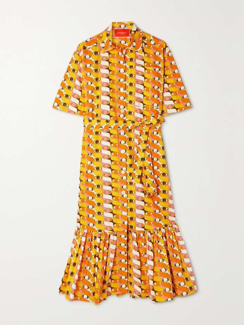 La DoubleJ Brunch Belted Printed Cotton-poplin Midi Shirt Dress - xx large