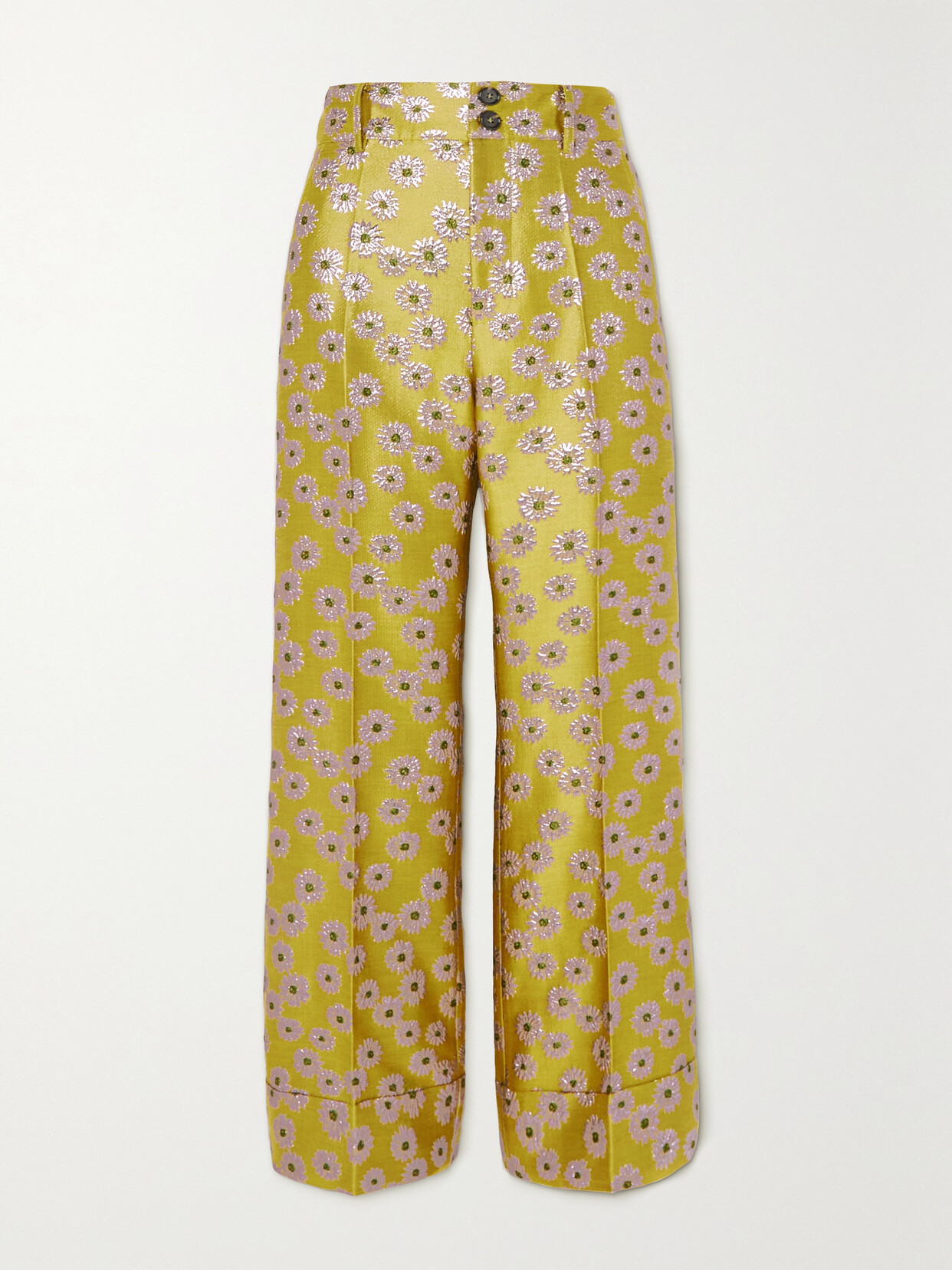 Shop La Doublej Hendrix Metallic Brocade Straight-leg Pants In Yellow