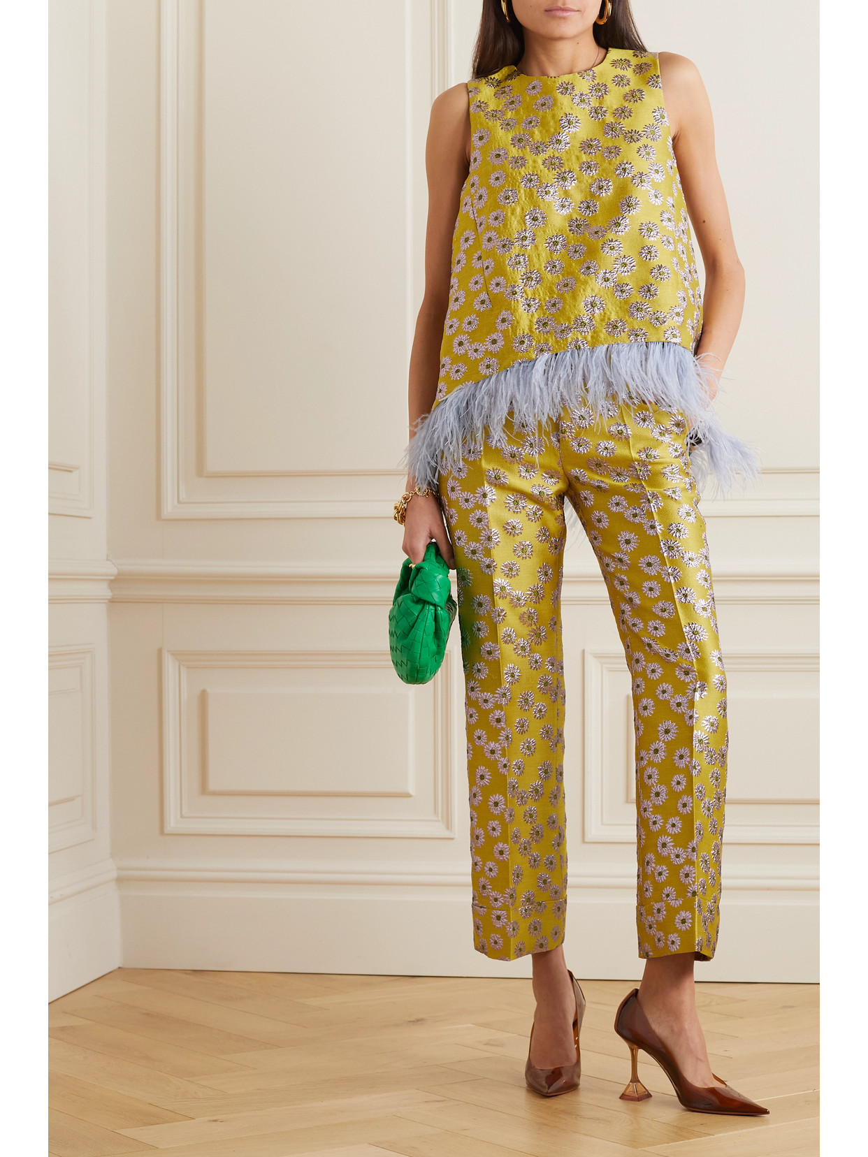 Shop La Doublej Hendrix Metallic Brocade Straight-leg Pants In Yellow