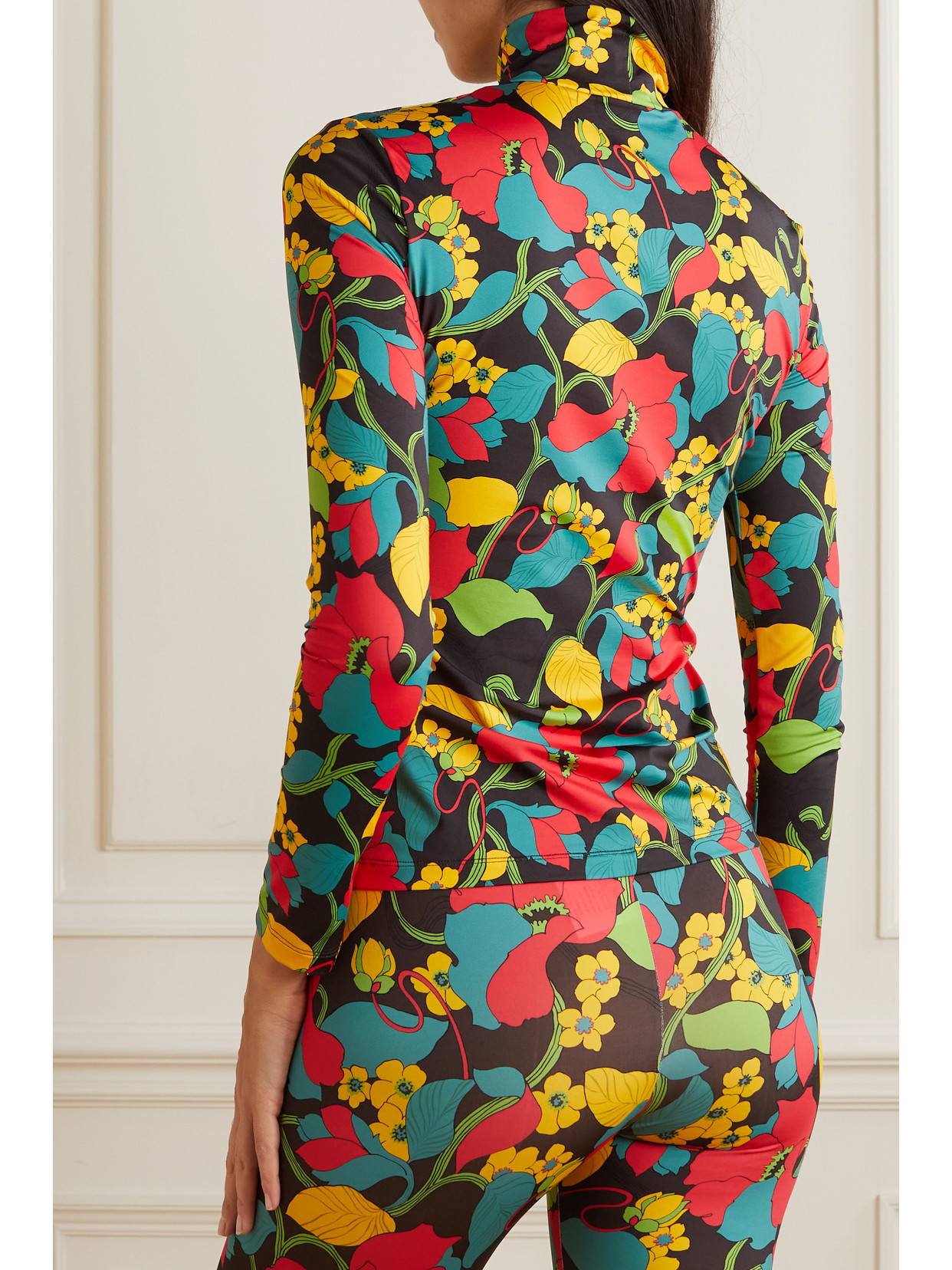 LA DOUBLEJ FLORAL-PRINT STRETCH-JERSEY TURTLENECK TOP