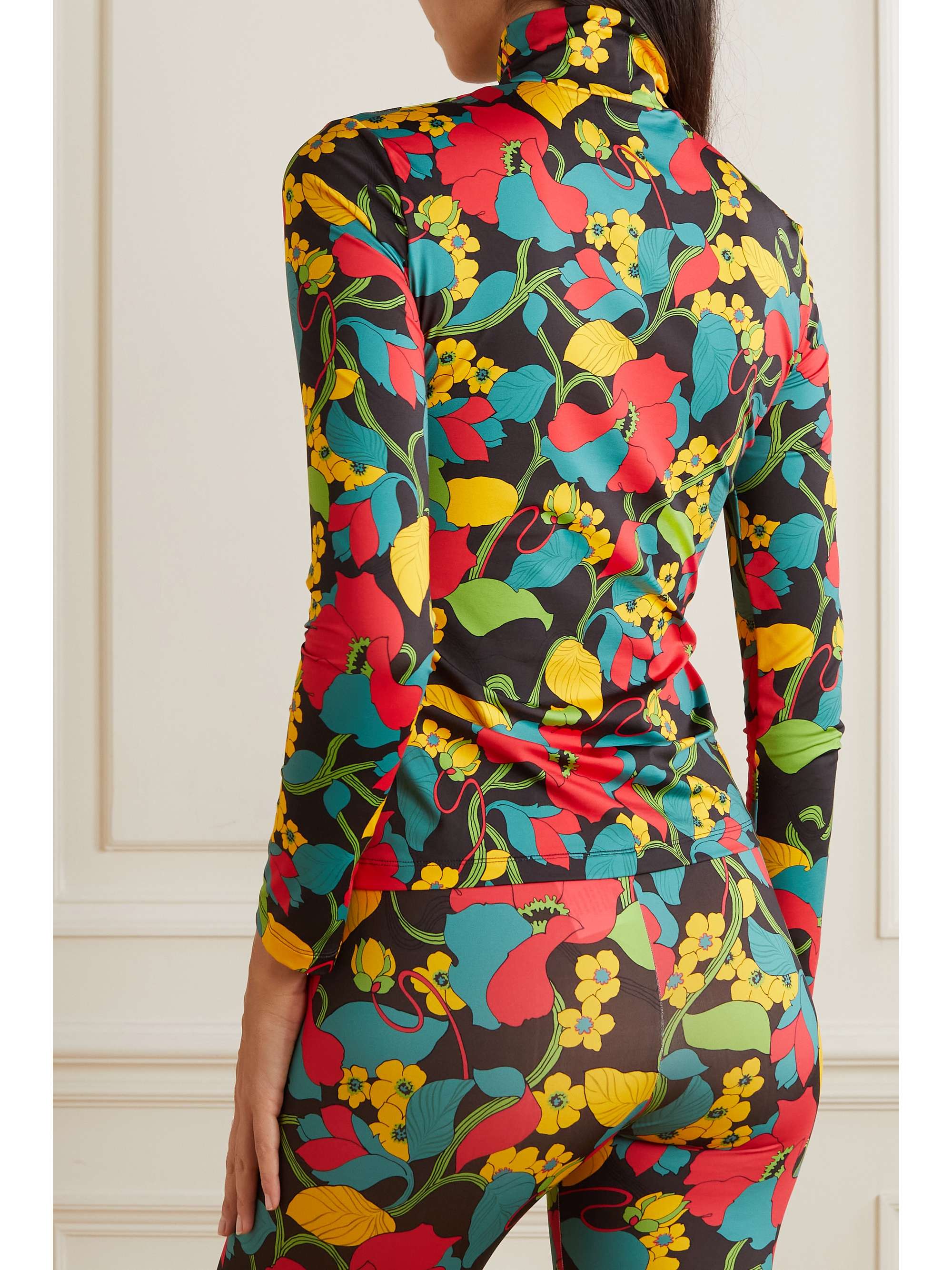 LA DOUBLEJ Floral-print stretch-jersey turtleneck top
