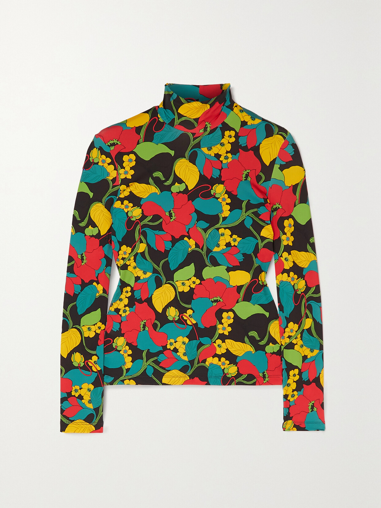 LA DOUBLEJ FLORAL-PRINT STRETCH-JERSEY TURTLENECK TOP