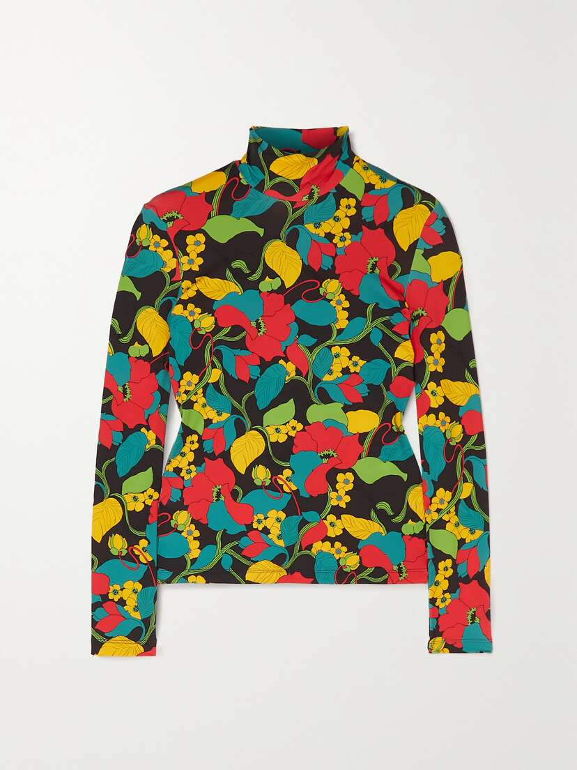 La DoubleJ Floral-print Stretch-jersey Turtleneck Top