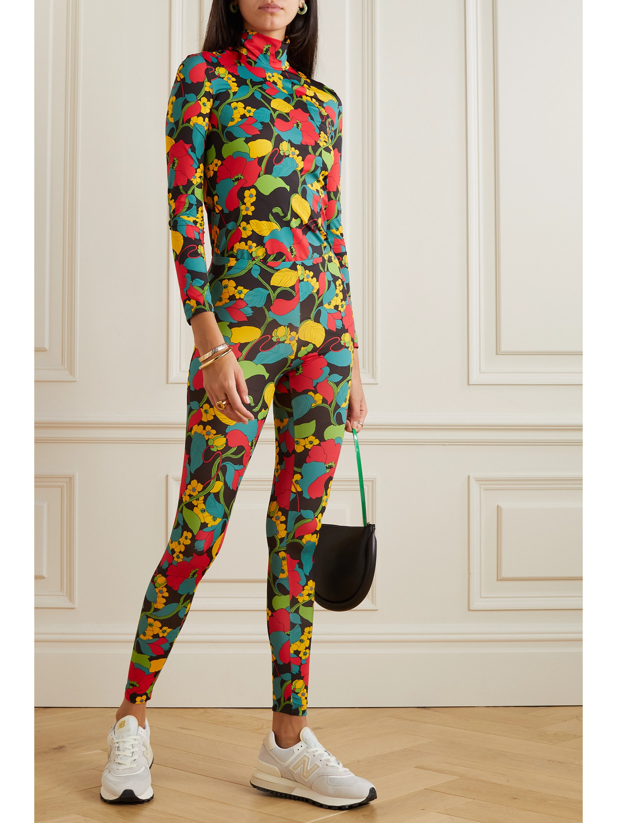 LA DOUBLEJ FLORAL-PRINT STRETCH-JERSEY TURTLENECK TOP