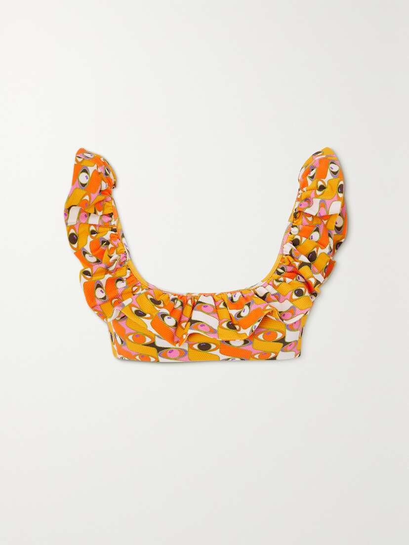 La DoubleJ Ruffled Printed Bikini Top