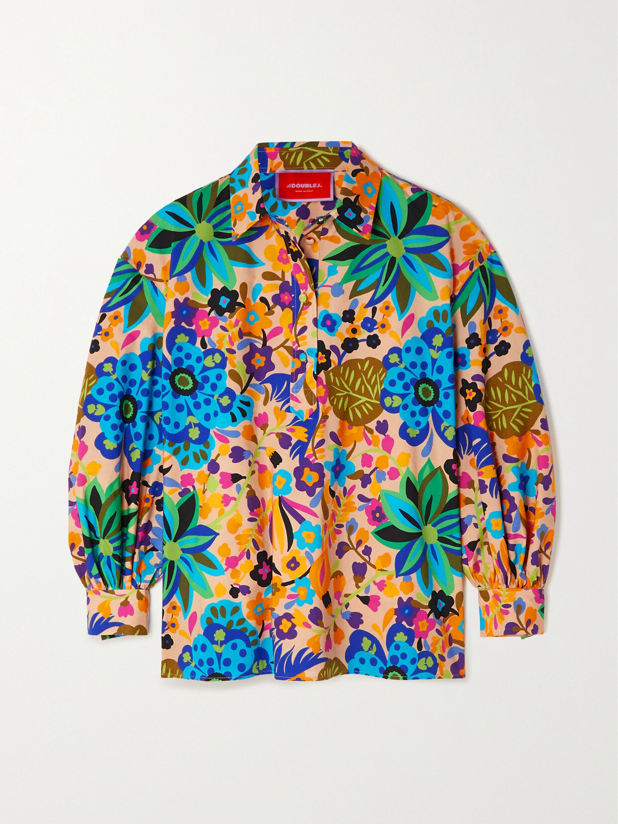 La DoubleJ Poet Floral-print Cotton-poplin Shirt - Blue