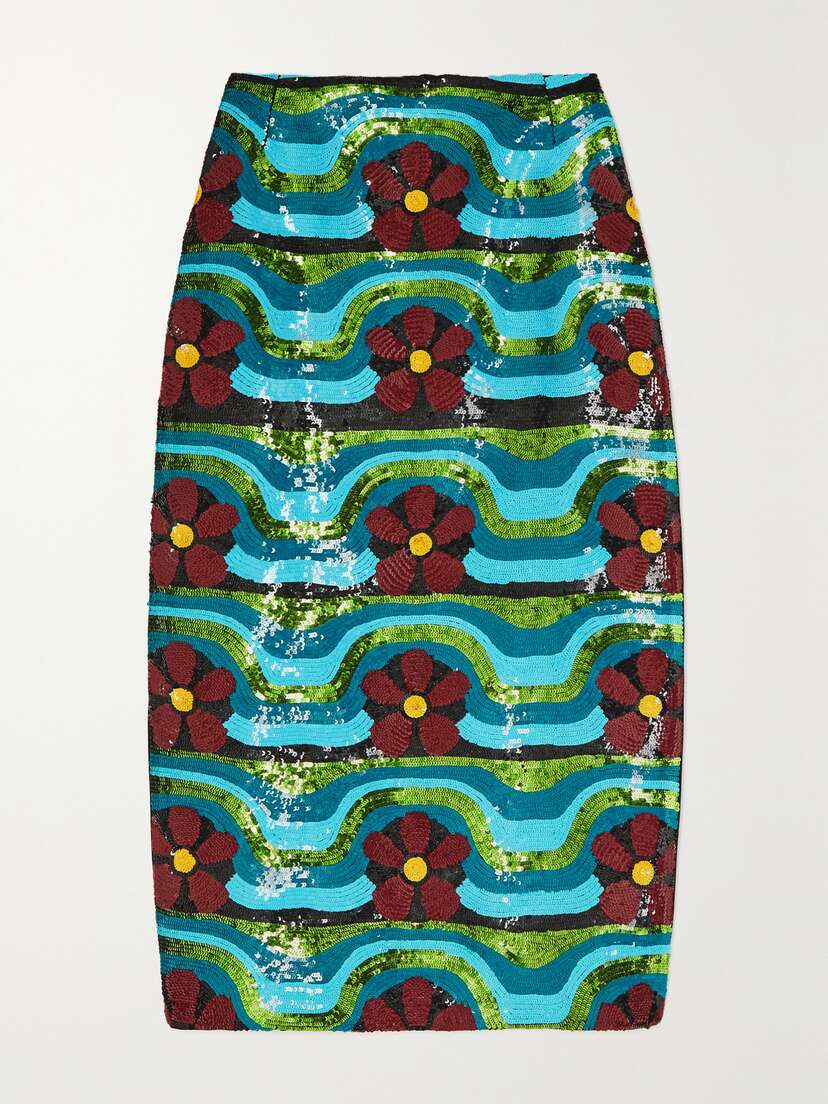 La DoubleJ Sequined Wool-blend Midi Skirt