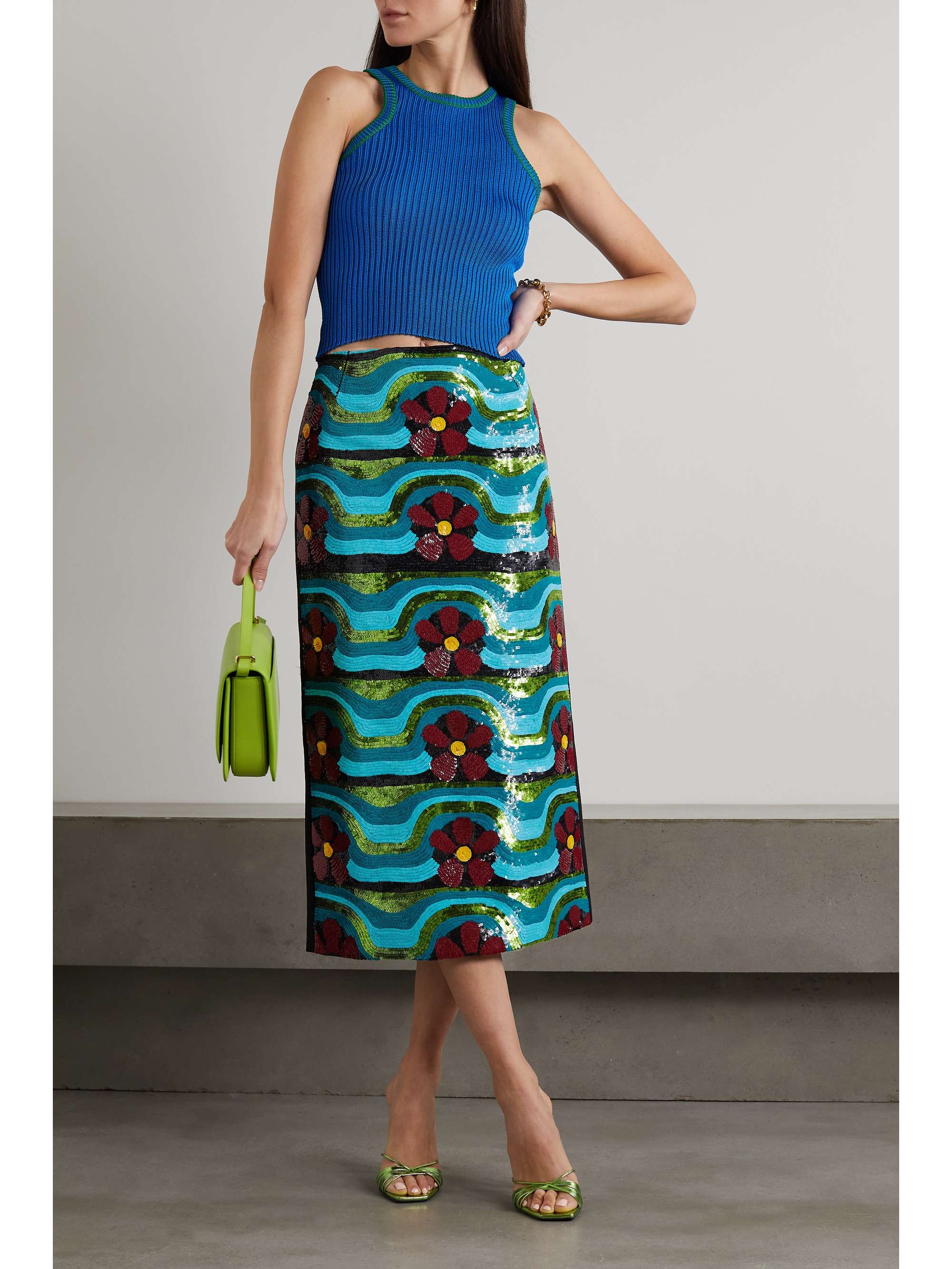 LA DOUBLEJ Sequined wool-blend midi skirt