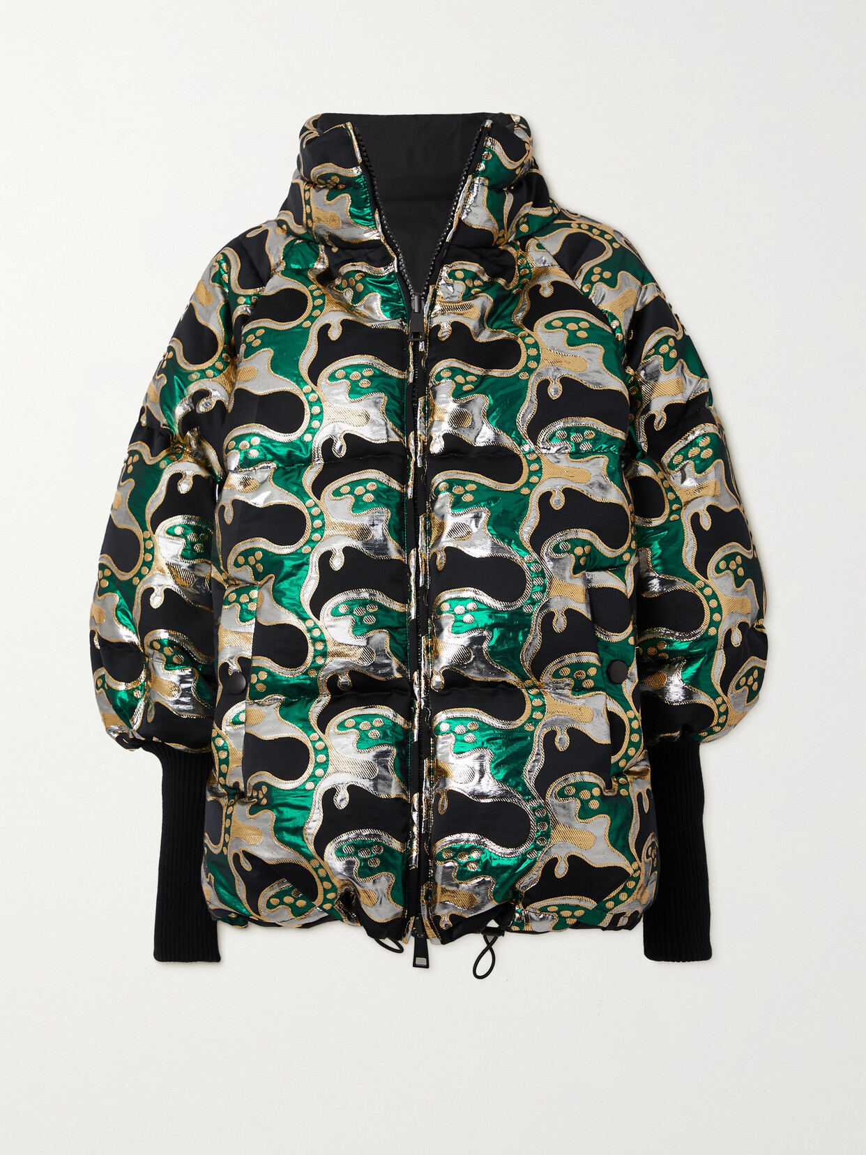 La DoubleJ - St. Moritz Reversible Quilted Metallic Brocade Down Jacket - Green