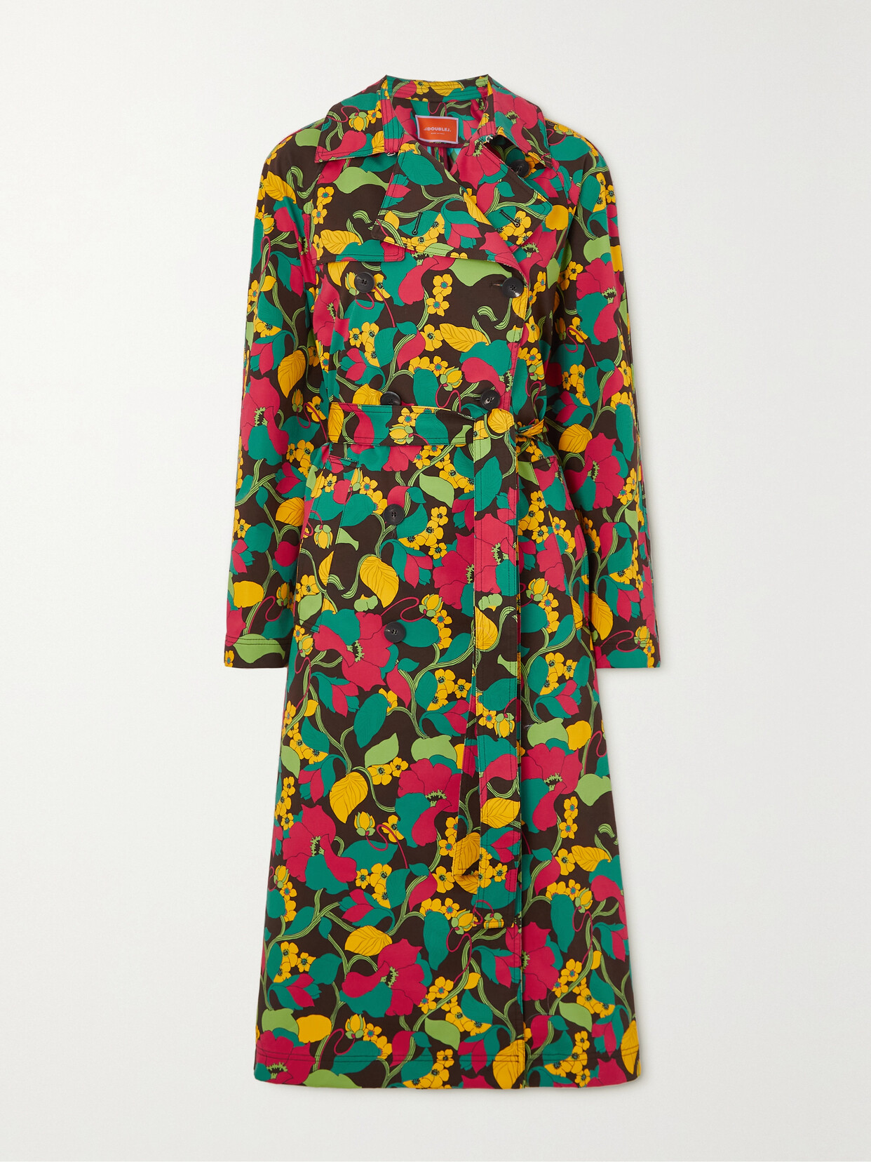 LA DOUBLEJ MILANO BELTED FLORAL-PRINT COTTON-BLEND CANVAS TRENCH COAT