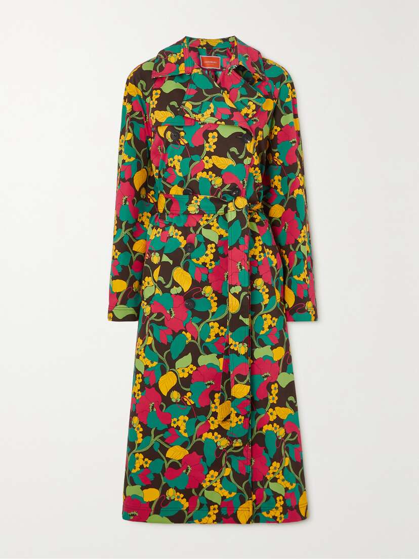 La DoubleJ Milano Belted Floral-print Cotton-blend Canvas Trench Coat - x large