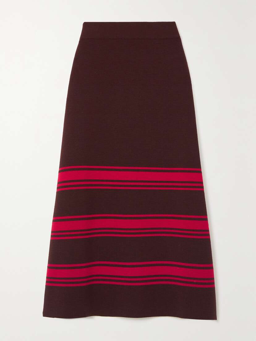 La DoubleJ Tones Striped Merino Wool Midi Skirt - xx large