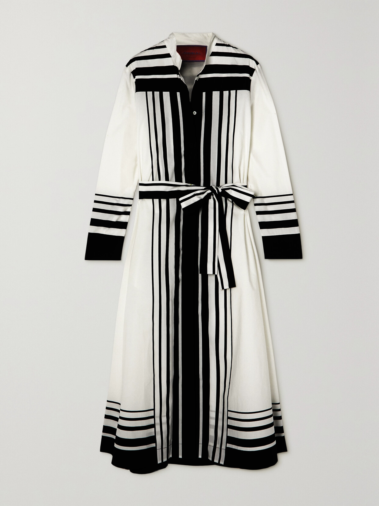 La DoubleJ Sundowner Belted Striped Cotton-poplin Midi Shirt Dress - White